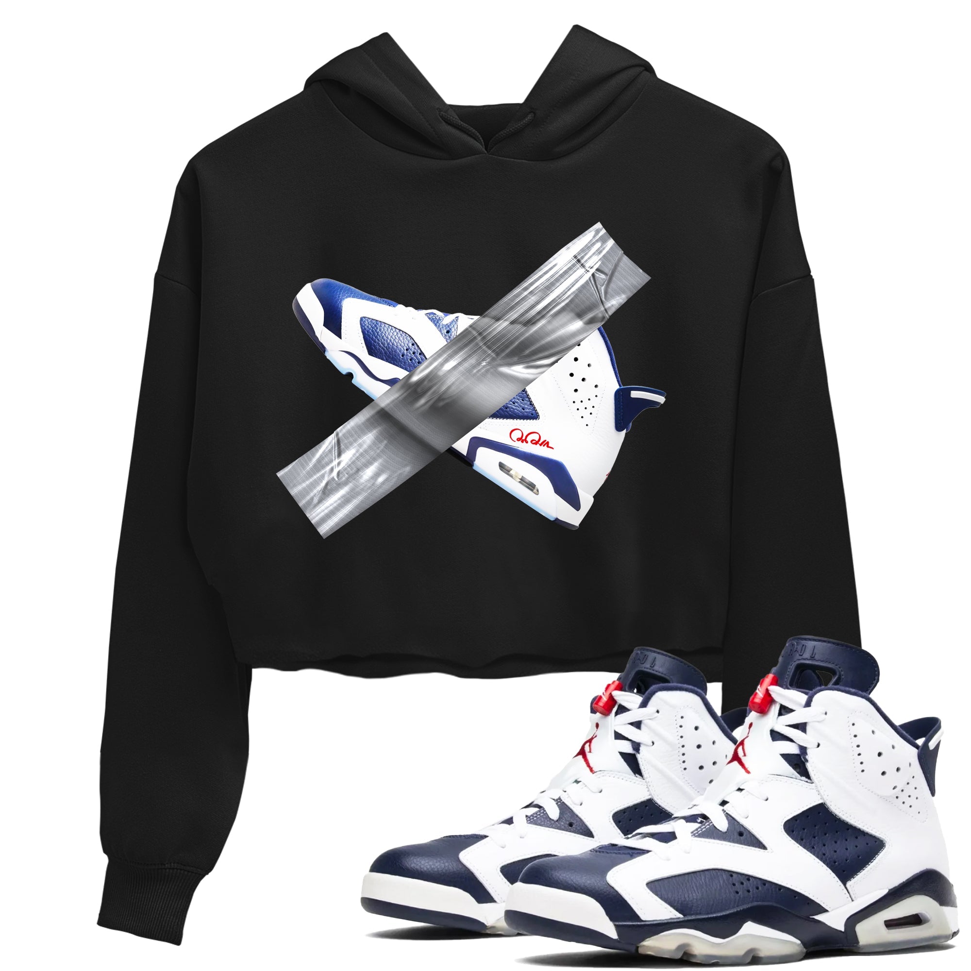 6s White And Midnight Navy shirts to match jordans Duct Tape sneaker match tees Air Jordan 6 White And Midnight Navy SNRT Sneaker Tees streetwear brand Black 1 crop tee