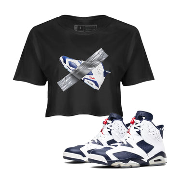 6s White And Midnight Navy shirts to match jordans Duct Tape sneaker match tees Air Jordan 6 White And Midnight Navy SNRT Sneaker Tees streetwear brand Black 1 crop tee