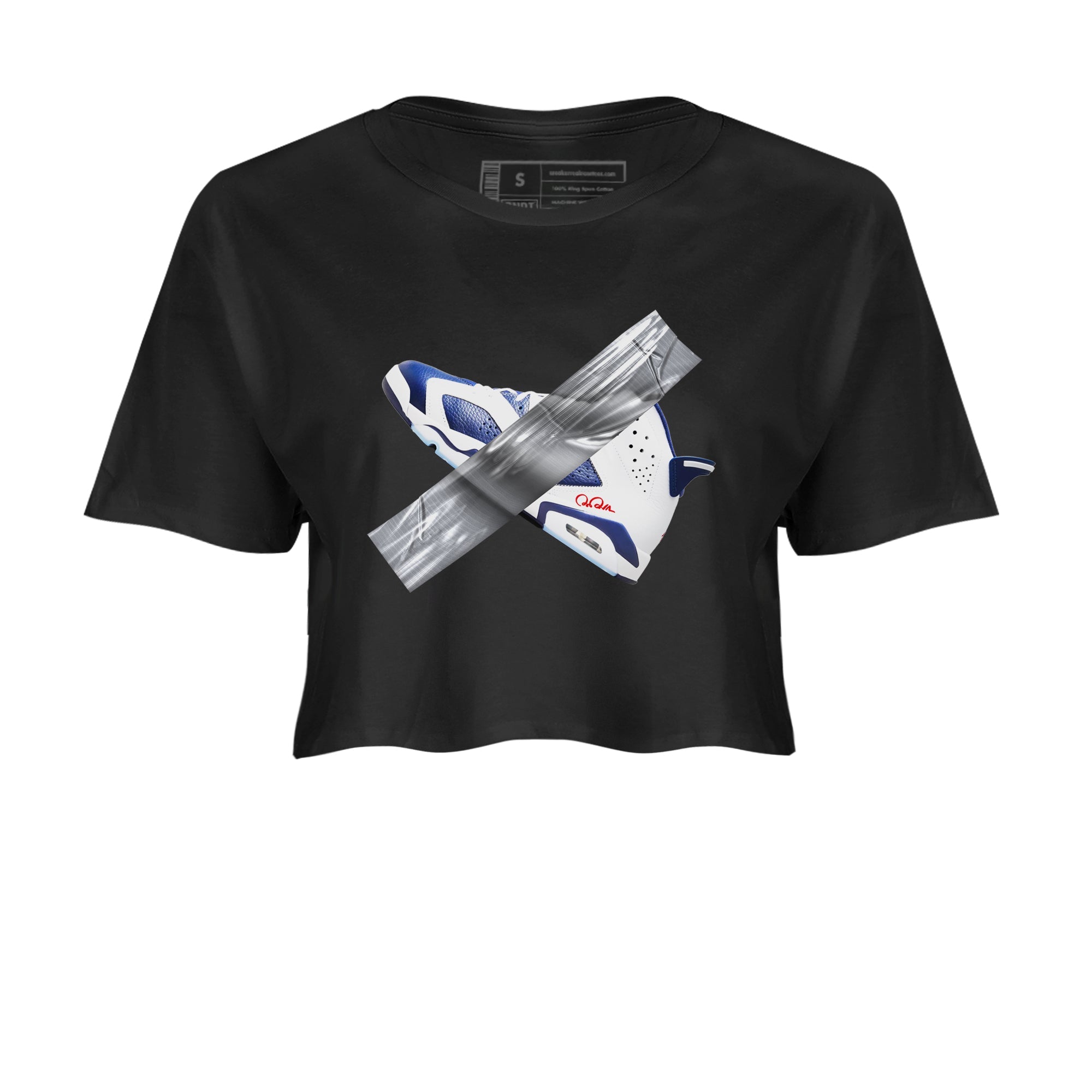 6s White And Midnight Navy shirts to match jordans Duct Tape sneaker match tees Air Jordan 6 White And Midnight Navy SNRT Sneaker Tees streetwear brand Black 2 crop tee