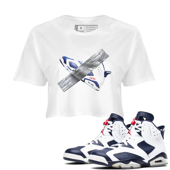 6s White And Midnight Navy shirts to match jordans Duct Tape sneaker match tees Air Jordan 6 White And Midnight Navy SNRT Sneaker Tees streetwear brand White 1 crop tee