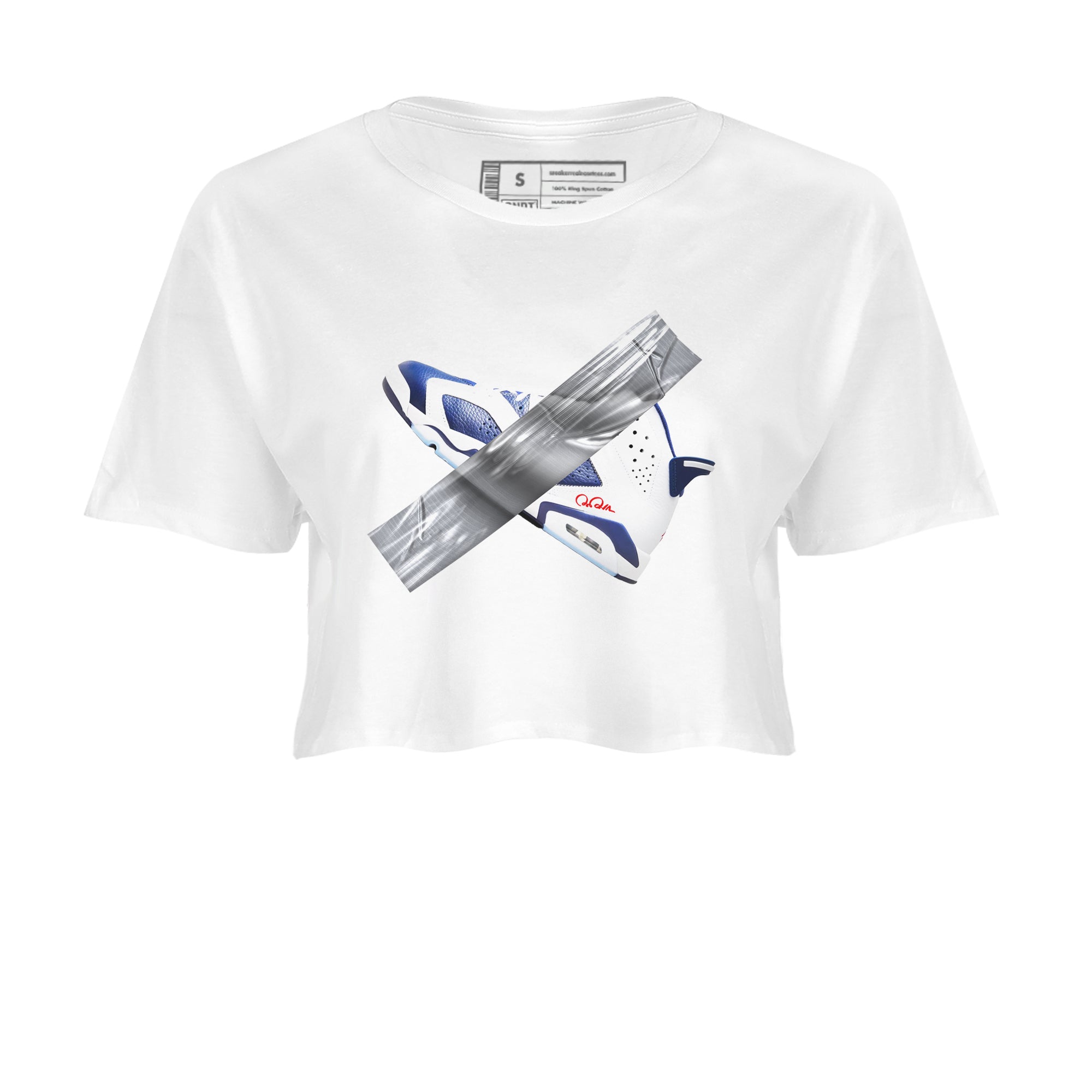 6s White And Midnight Navy shirts to match jordans Duct Tape sneaker match tees Air Jordan 6 White And Midnight Navy SNRT Sneaker Tees streetwear brand White 2 crop tee