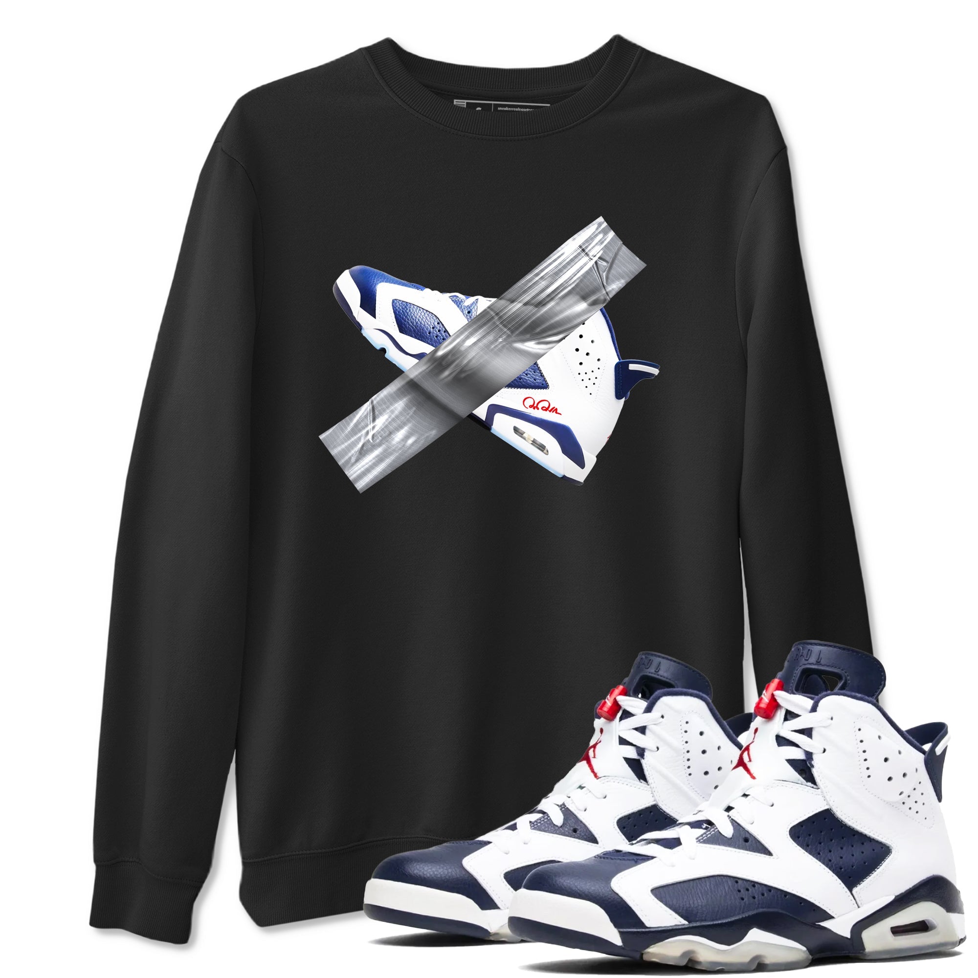 6s White And Midnight Navy shirts to match jordans Duct Tape sneaker match tees Air Jordan 6 White And Midnight Navy SNRT Sneaker Tees streetwear brand Black 1 unisex cotton tee