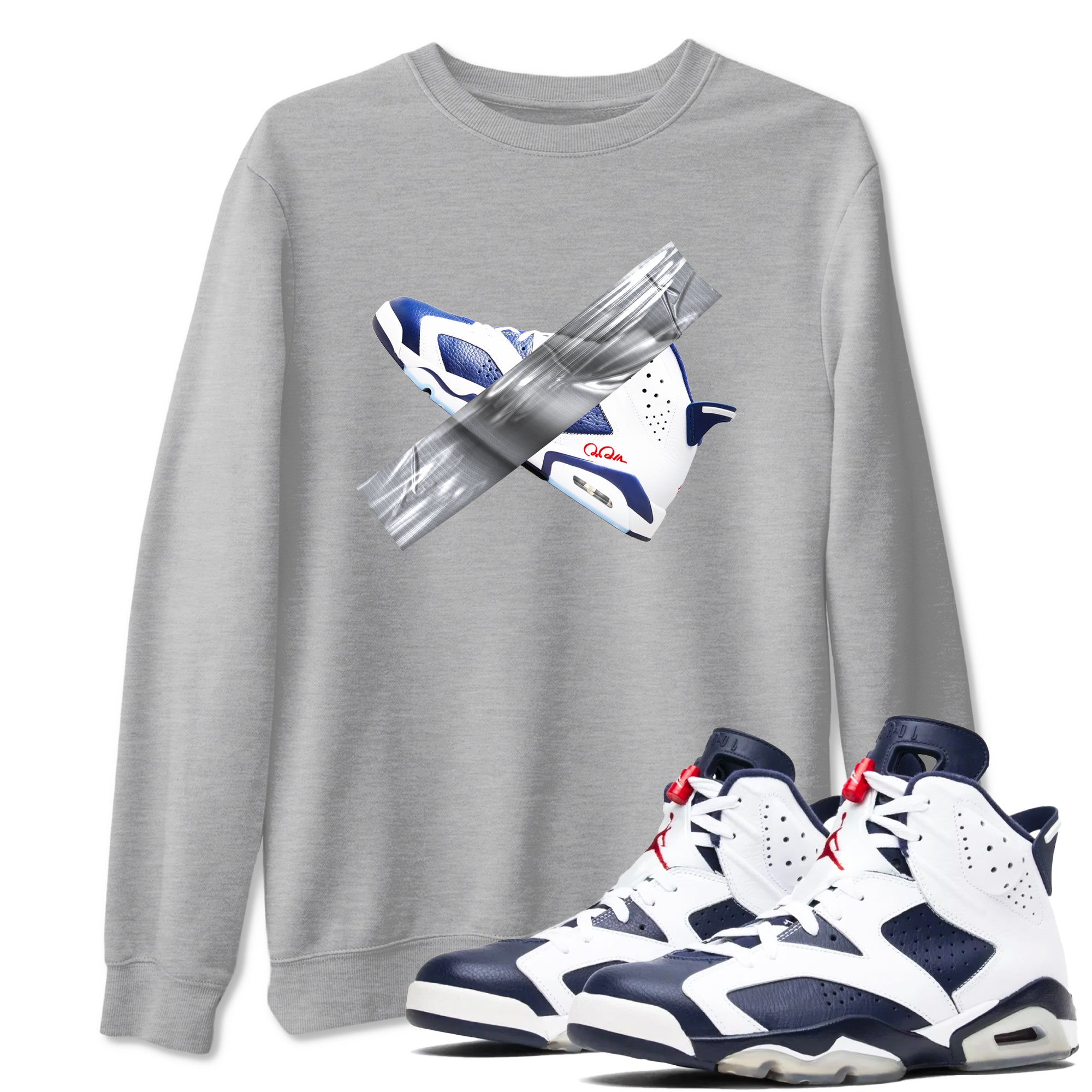 6s White And Midnight Navy shirts to match jordans Duct Tape sneaker match tees Air Jordan 6 White And Midnight Navy SNRT Sneaker Tees streetwear brand Heather Grey 1 unisex cotton tee