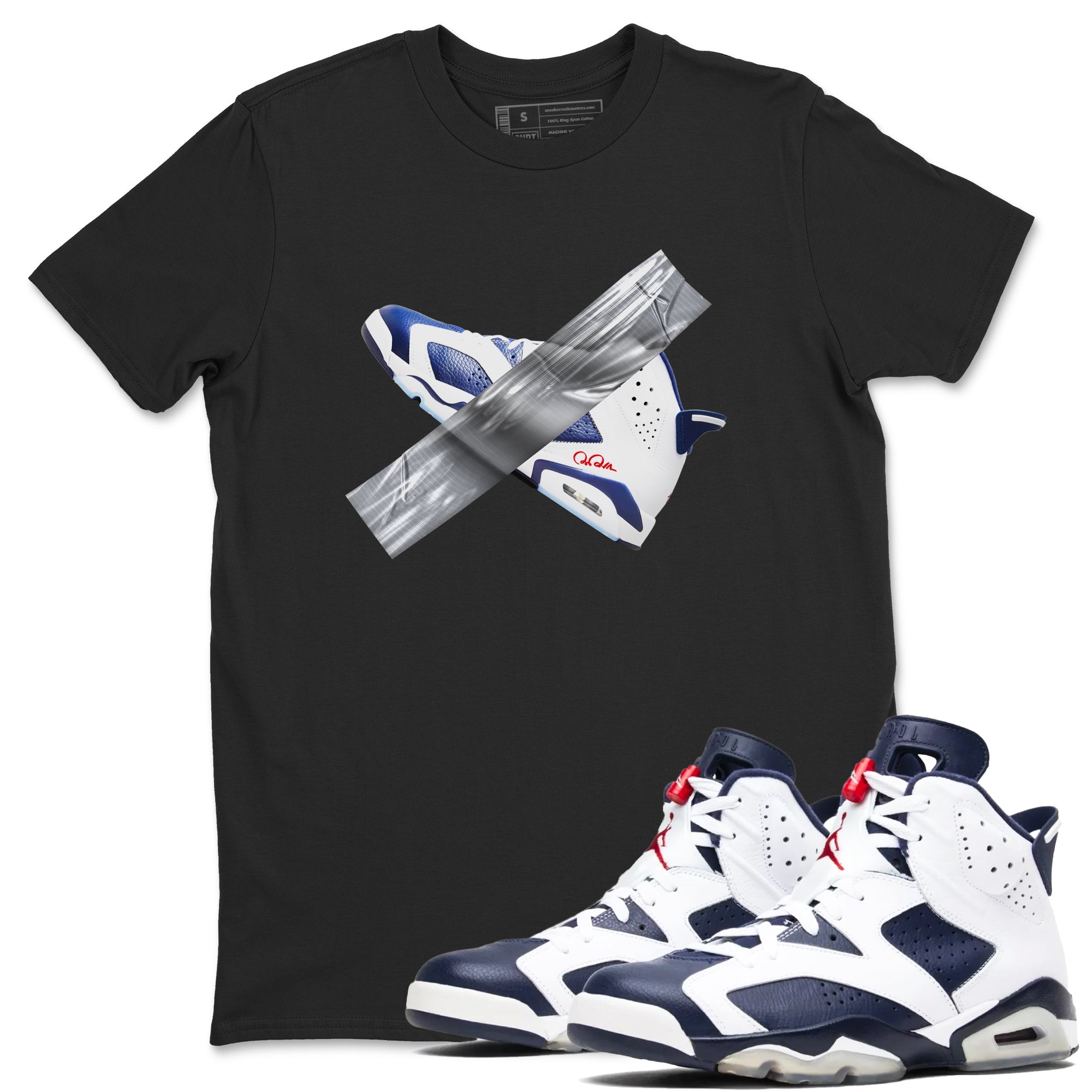 6s White And Midnight Navy shirts to match jordans Duct Tape sneaker match tees Air Jordan 6 White And Midnight Navy SNRT Sneaker Tees streetwear brand Black 1 unisex cotton tee
