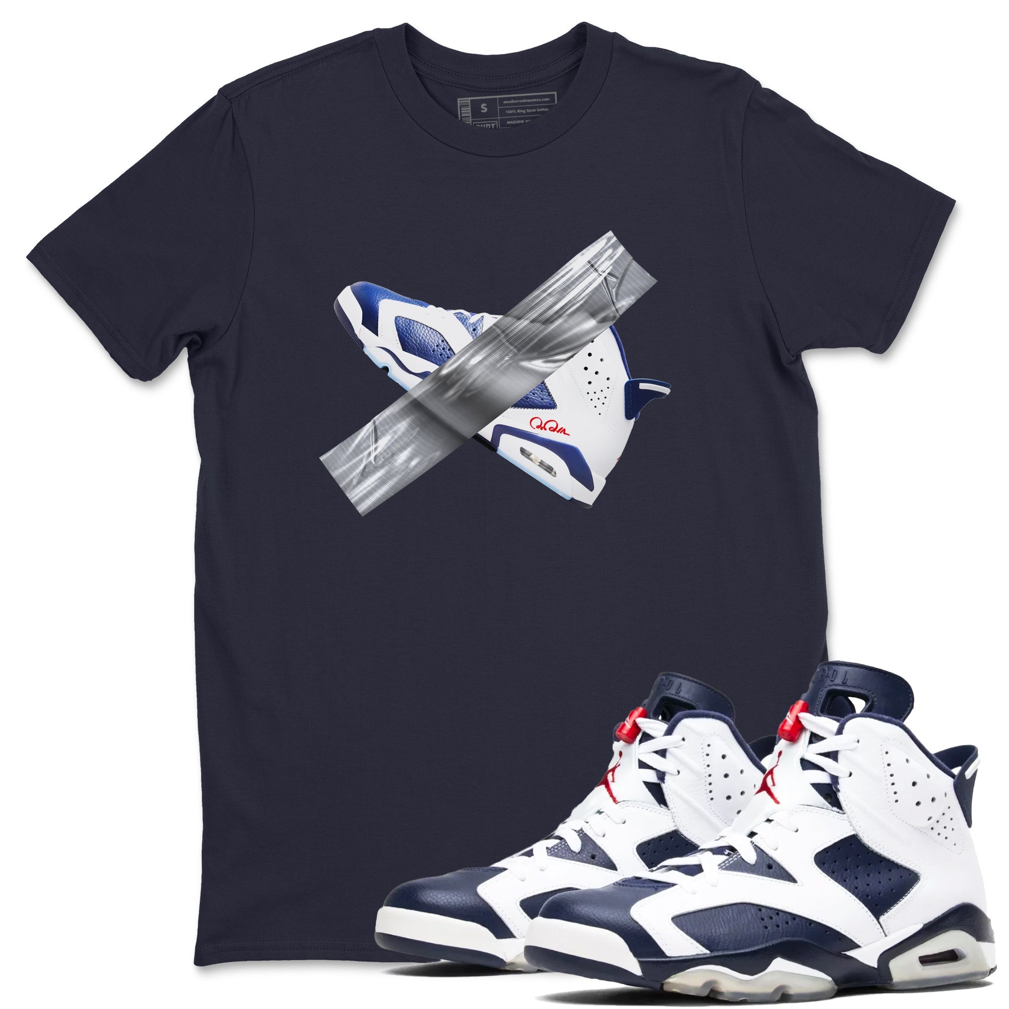 6s White And Midnight Navy shirts to match jordans Duct Tape sneaker match tees Air Jordan 6 White And Midnight Navy SNRT Sneaker Tees streetwear brand Navy 1 unisex cotton tee