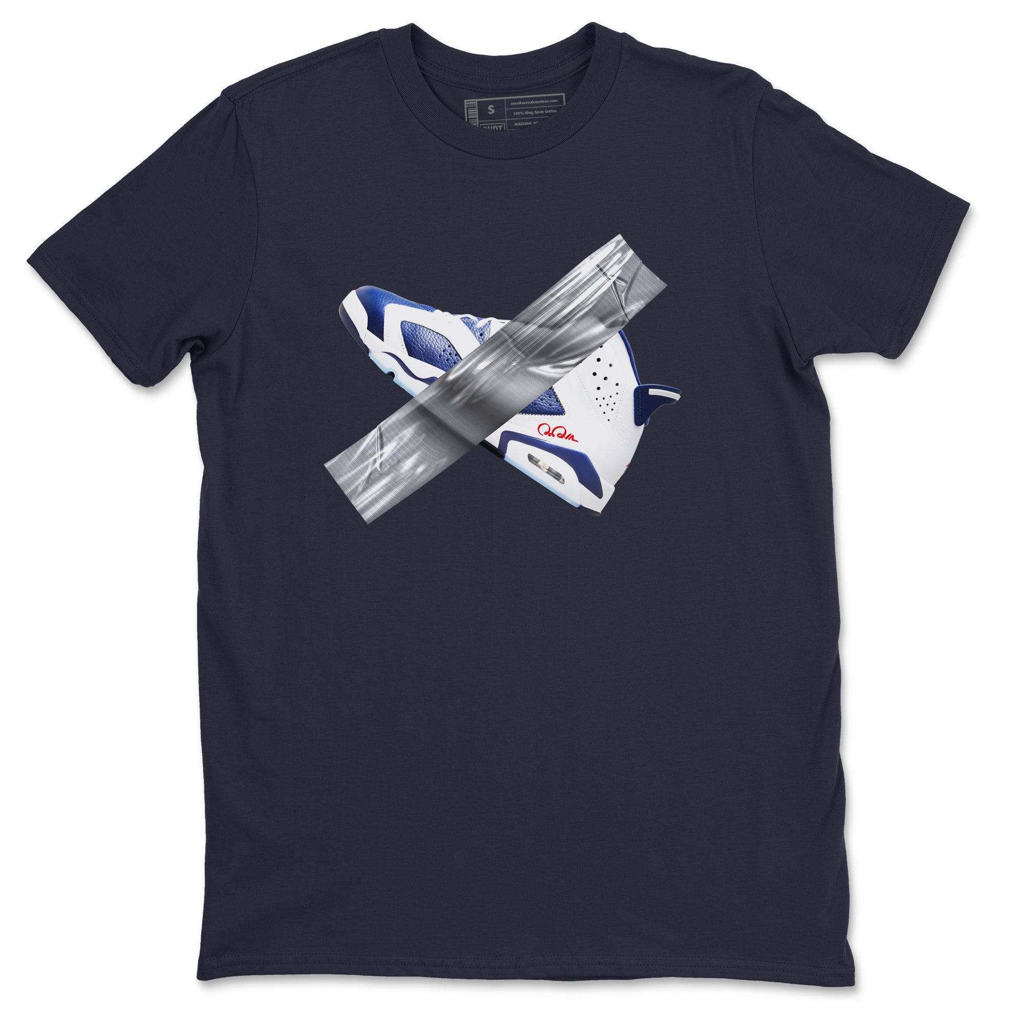 6s White And Midnight Navy shirts to match jordans Duct Tape sneaker match tees Air Jordan 6 White And Midnight Navy SNRT Sneaker Tees streetwear brand Navy 2 unisex cotton tee