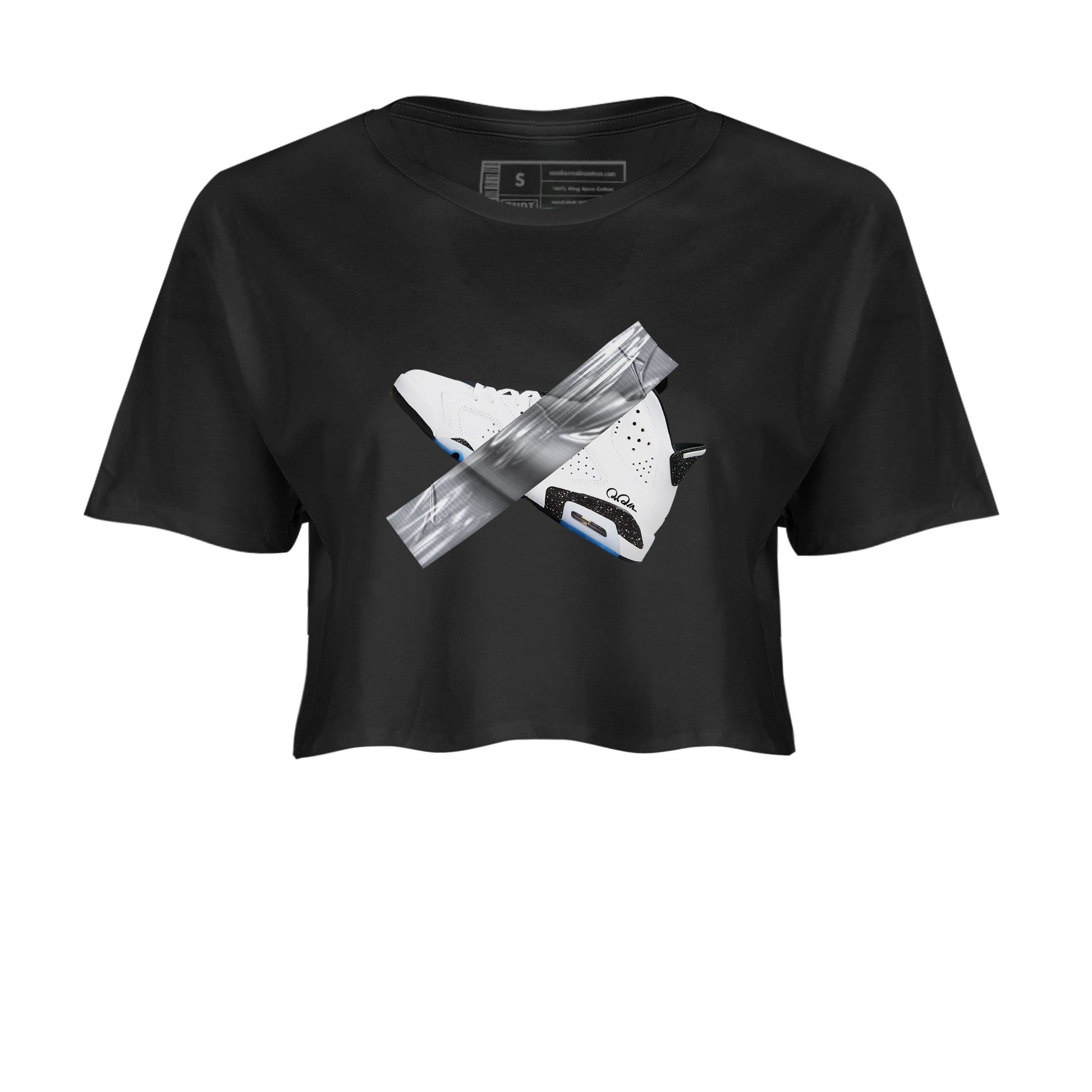 AJ6 White Black shirts to match jordans Duct Tape sneaker match tees Air Jordan 6 White Black SNRT Sneaker Tees streetwear brand Black 2 crop tee