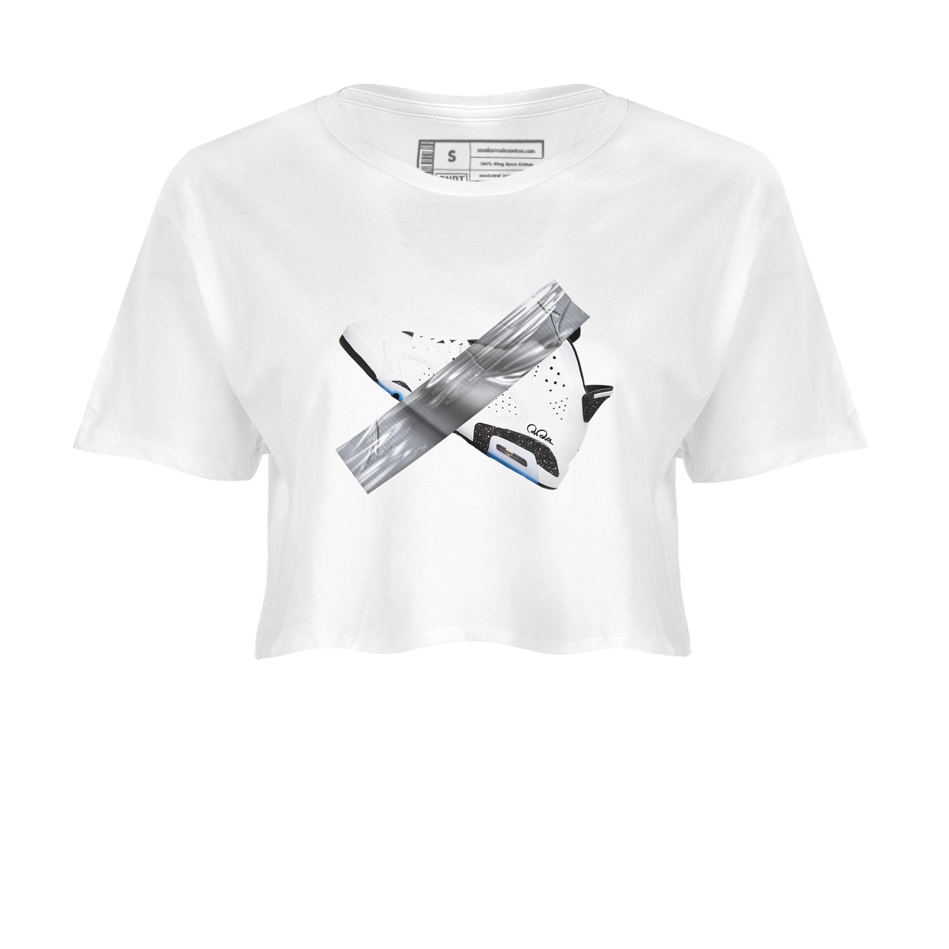 AJ6 White Black shirts to match jordans Duct Tape sneaker match tees Air Jordan 6 White Black SNRT Sneaker Tees streetwear brand White 2 crop tee
