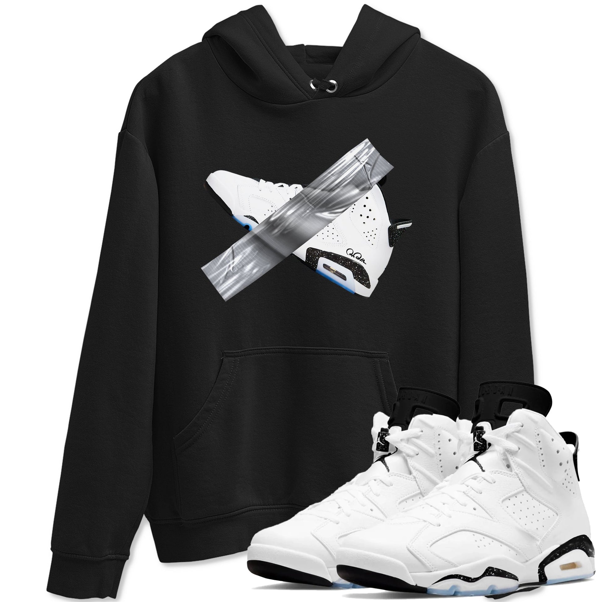 AJ6 White Black shirts to match jordans Duct Tape sneaker match tees Air Jordan 6 White Black SNRT Sneaker Tees streetwear brand Black 1 unisex cotton tee