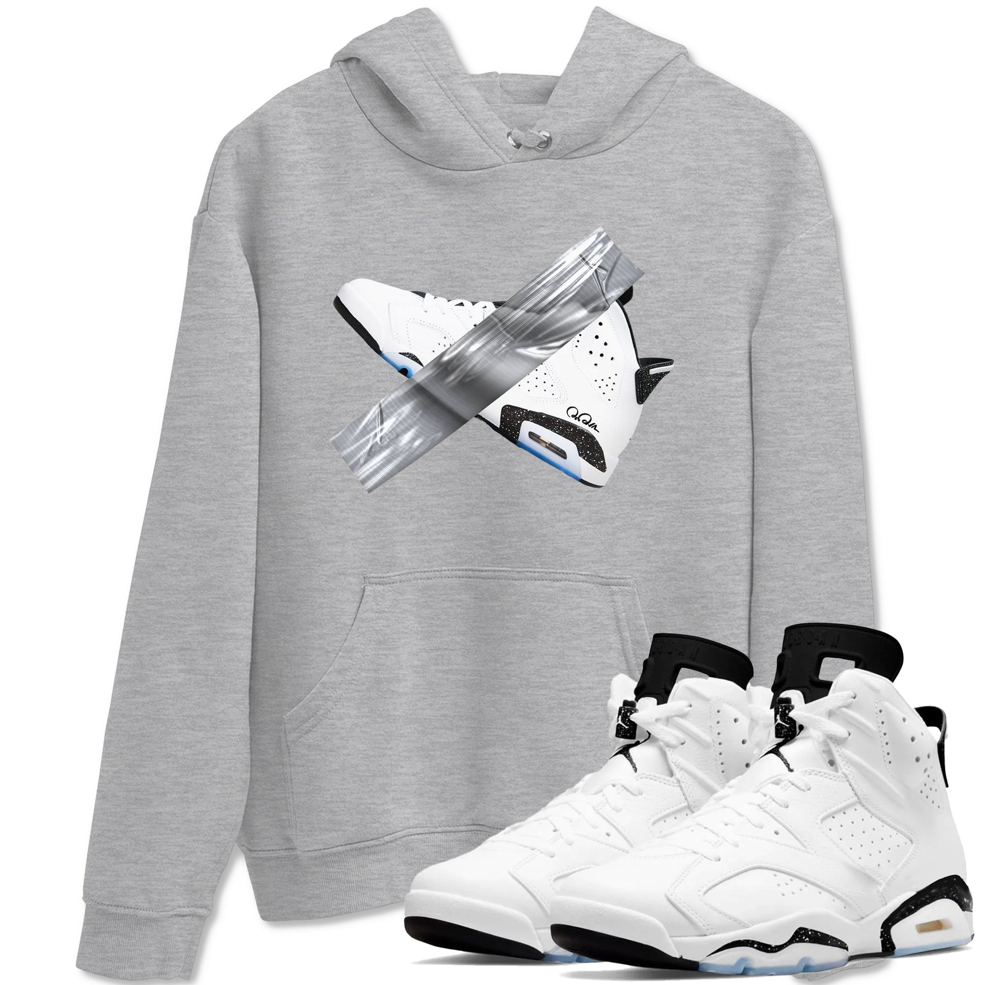 AJ6 White Black shirts to match jordans Duct Tape sneaker match tees Air Jordan 6 White Black SNRT Sneaker Tees streetwear brand Heather Grey 1 unisex cotton tee