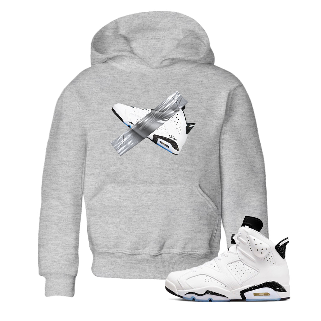 AJ6 White Black shirts to match jordans Duct Tape sneaker match tees Air Jordan 6 White Black SNRT Sneaker Tees streetwear brand Baby and Youth Heather Grey 1 cotton tee