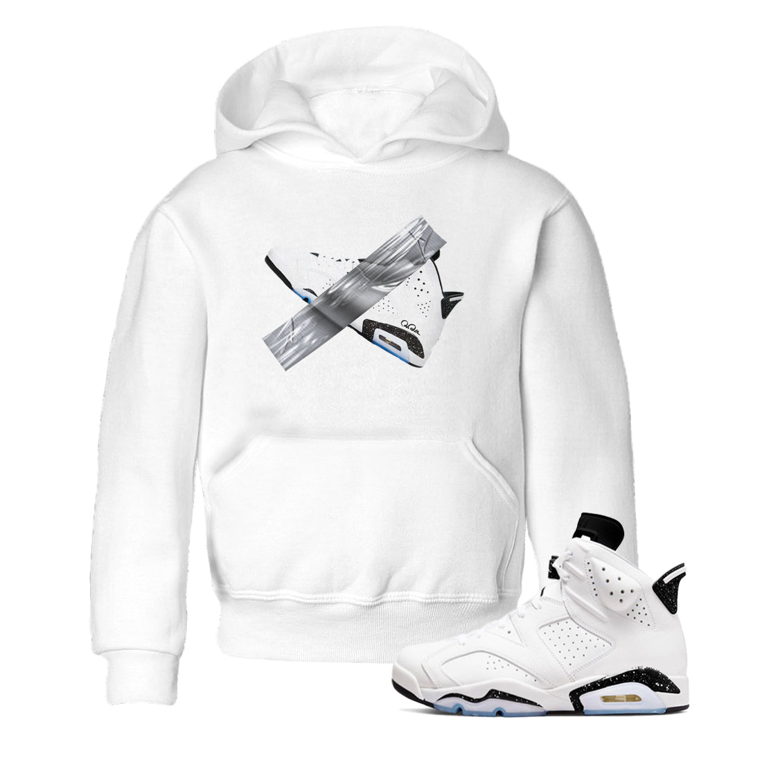 AJ6 White Black shirts to match jordans Duct Tape sneaker match tees Air Jordan 6 White Black SNRT Sneaker Tees streetwear brand Baby and Youth White 1 cotton tee