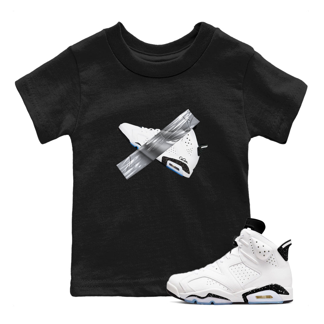 AJ6 White Black shirts to match jordans Duct Tape sneaker match tees Air Jordan 6 White Black SNRT Sneaker Tees streetwear brand Baby and Youth Black 1 cotton tee
