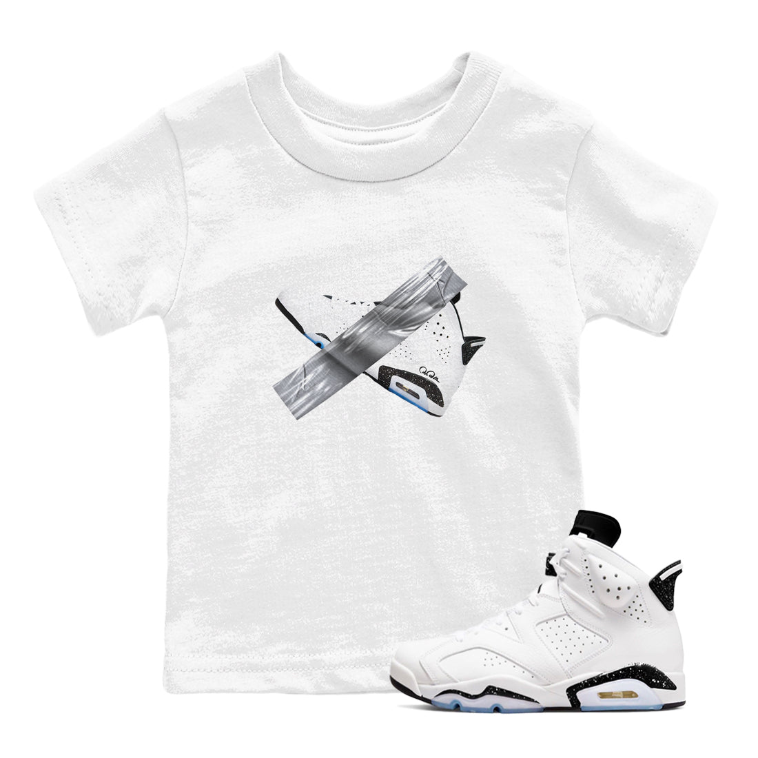 AJ6 White Black shirts to match jordans Duct Tape sneaker match tees Air Jordan 6 White Black SNRT Sneaker Tees streetwear brand Baby and Youth White 1 cotton tee