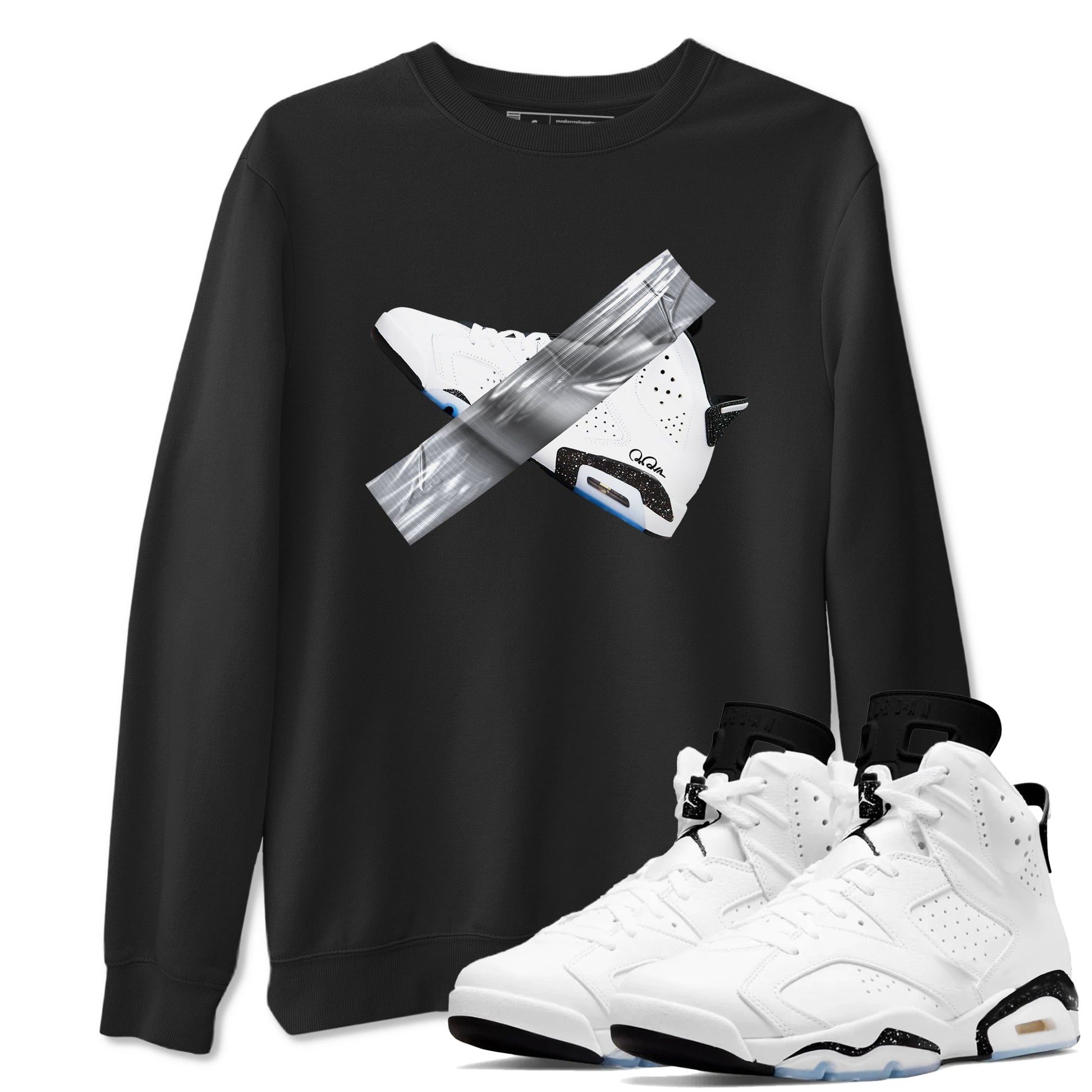 AJ6 White Black shirts to match jordans Duct Tape sneaker match tees Air Jordan 6 White Black SNRT Sneaker Tees streetwear brand Black 1 unisex cotton tee