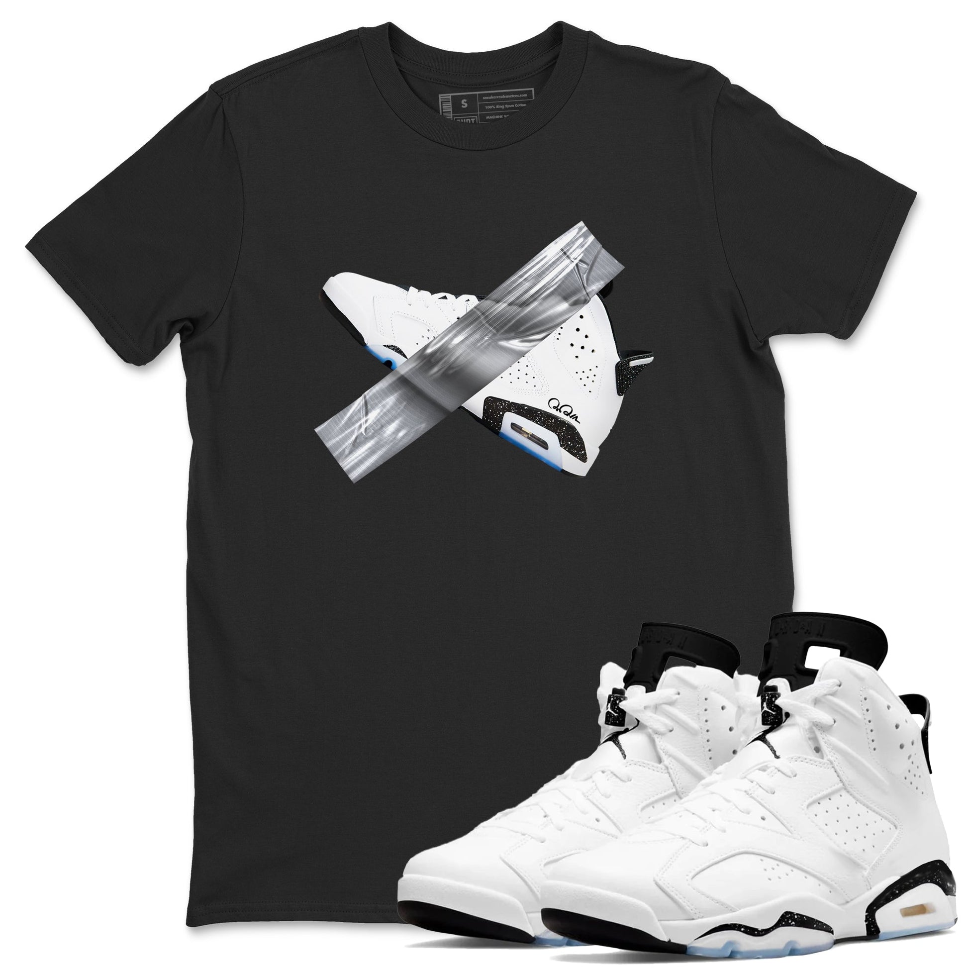 AJ6 White Black shirts to match jordans Duct Tape sneaker match tees Air Jordan 6 White Black SNRT Sneaker Tees streetwear brand Black 1 unisex cotton tee