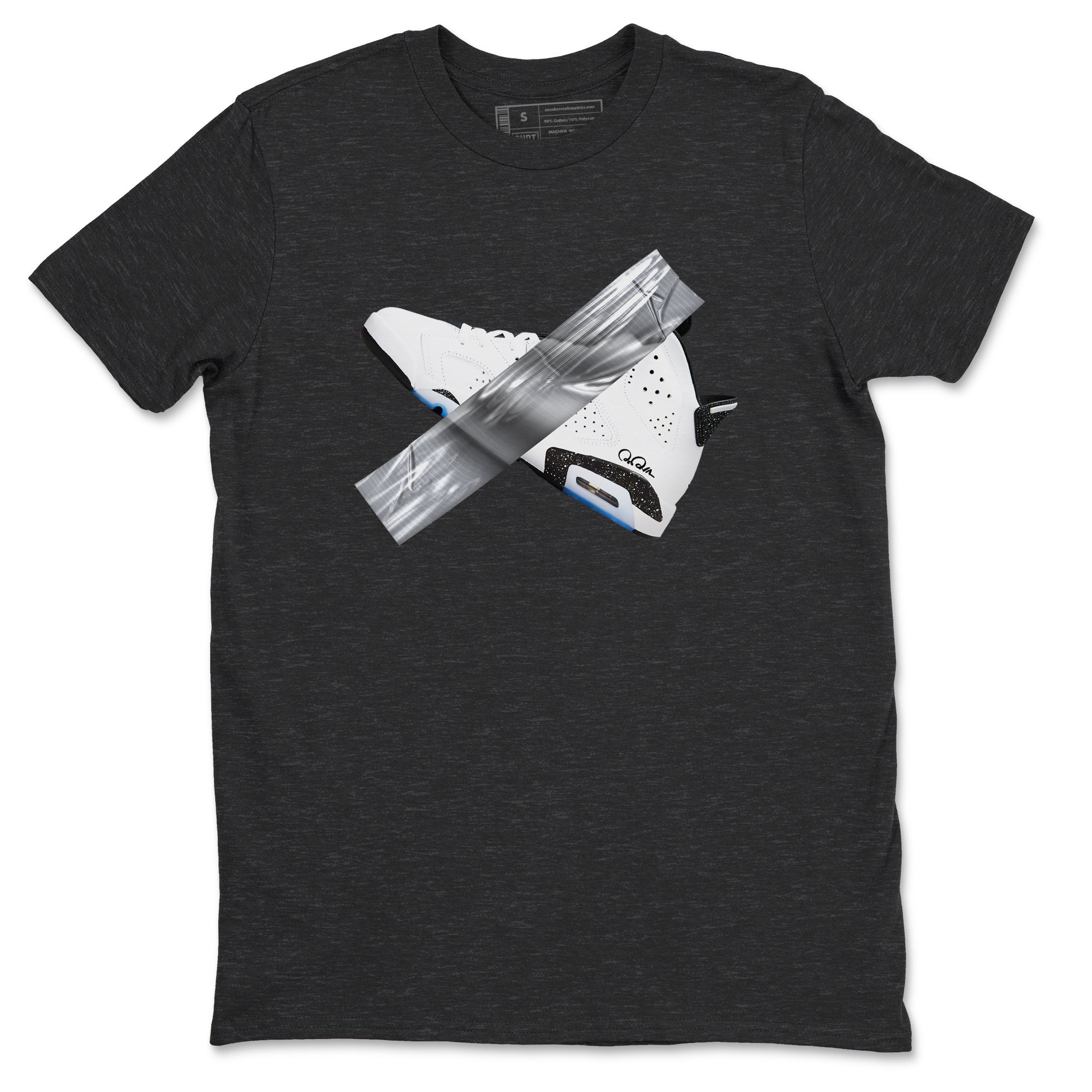 AJ6 White Black shirts to match jordans Duct Tape sneaker match tees Air Jordan 6 White Black SNRT Sneaker Tees streetwear brand Charcoal Heather 2 unisex cotton tee