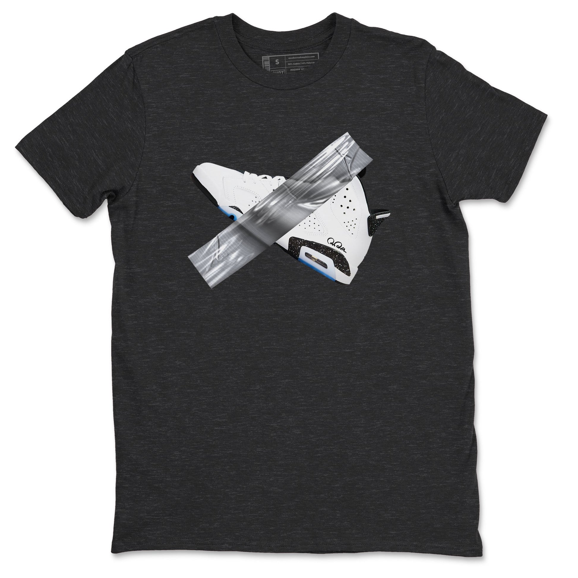 AJ6 White Black shirts to match jordans Duct Tape sneaker match tees Air Jordan 6 White Black SNRT Sneaker Tees streetwear brand Charcoal Heather 2 unisex cotton tee