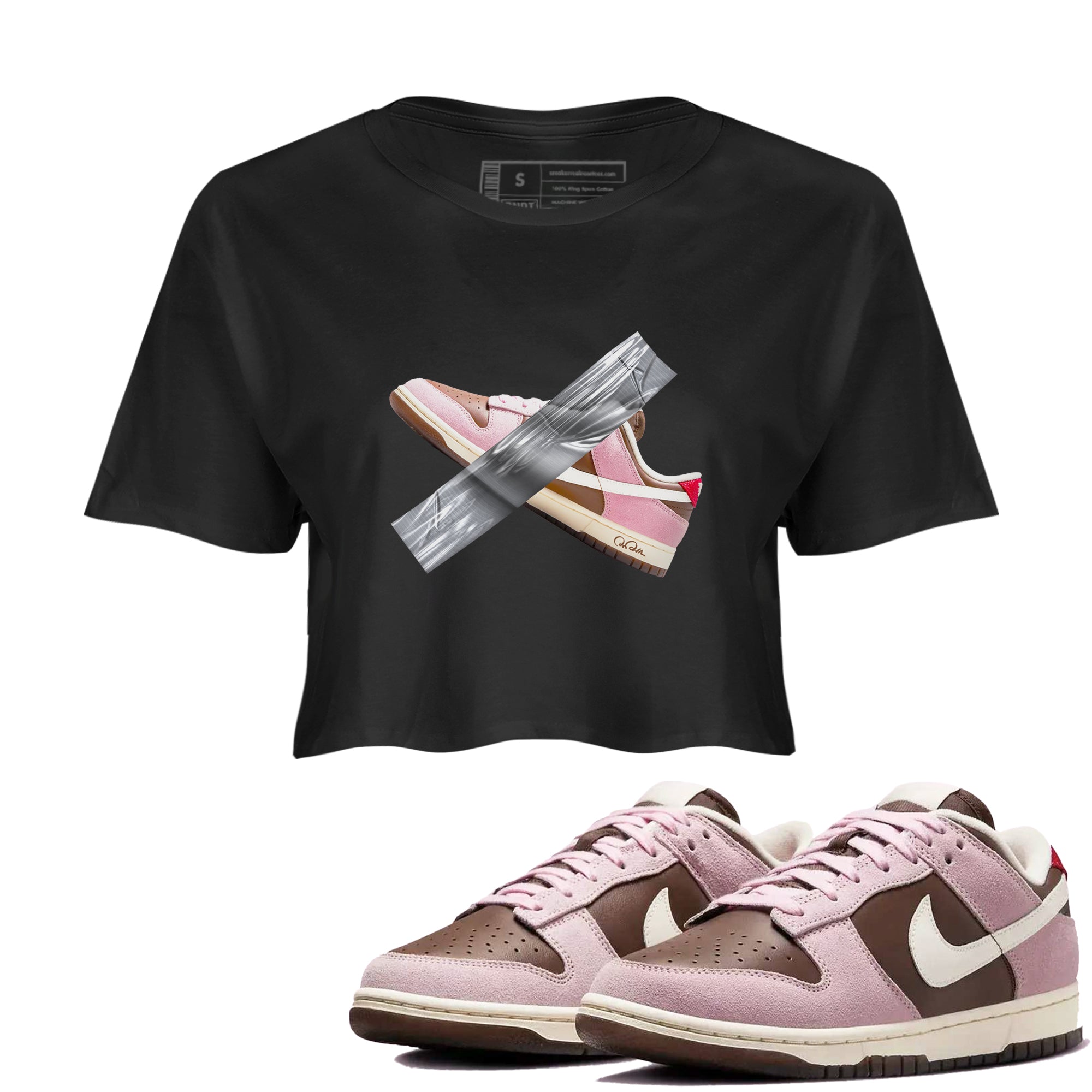 Dunk Cacao Wow And Pink Foam shirts to match jordans Duct Tape sneaker match tees Dunk Cacao Wow And Pink Foam SNRT Sneaker Tees streetwear brand Black 1 crop tee