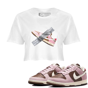 Dunk Cacao Wow And Pink Foam shirts to match jordans Duct Tape sneaker match tees Dunk Cacao Wow And Pink Foam SNRT Sneaker Tees streetwear brand White 1 crop tee