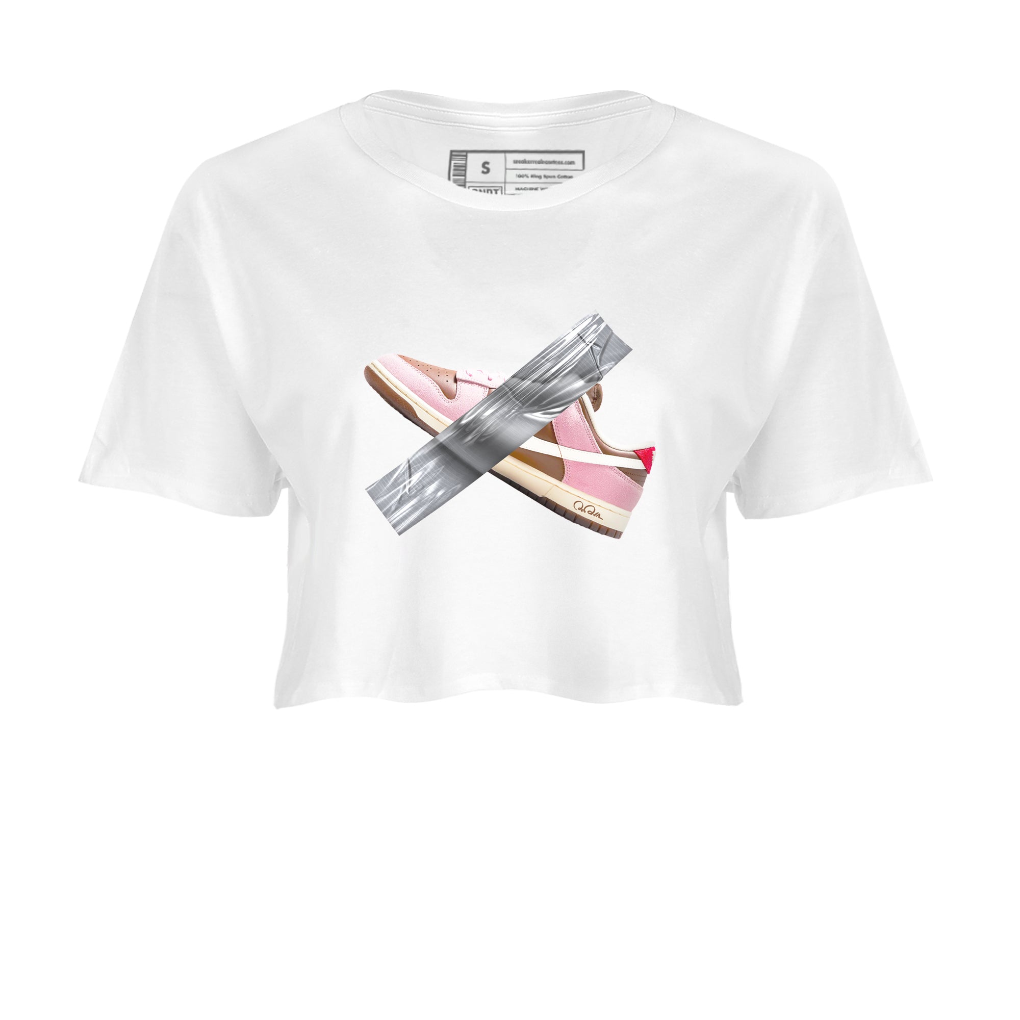 Dunk Cacao Wow And Pink Foam shirts to match jordans Duct Tape sneaker match tees Dunk Cacao Wow And Pink Foam SNRT Sneaker Tees streetwear brand White 2 crop tee