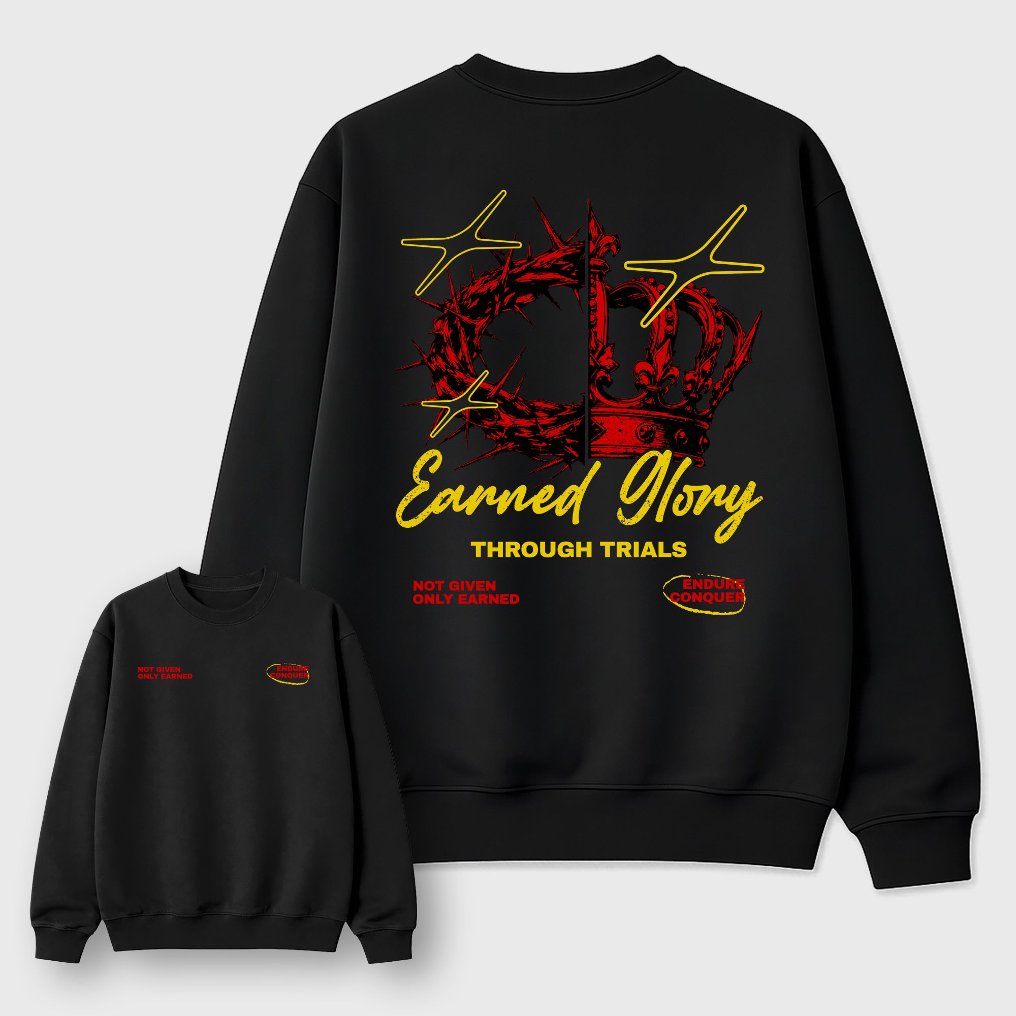 Earned Glory Black Graphic Sweatshirt - 3, a graphic streetwear sweatshirt inspired by Air Jordan 14 Challenge Red sneakers for an easy coordinated sneaker fit.