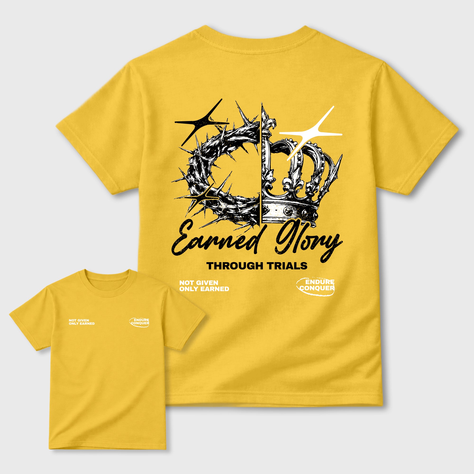Earned Glory Graphic T-Shirt featuring original streetwear artwork designed to complement the bold Tour Yellow and Dark Blue Grey accents of the Air Jordan 4 Tour Yellow. Daisy Graphic T-Shirt.