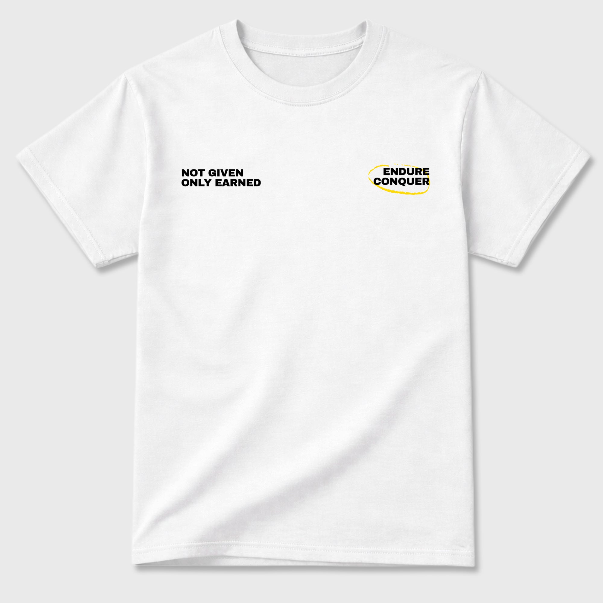 Earned Glory Graphic T-Shirt featuring original streetwear artwork designed to complement the bold Tour Yellow and Dark Blue Grey accents of the Air Jordan 4 Tour Yellow. White Graphic T-Shirt.