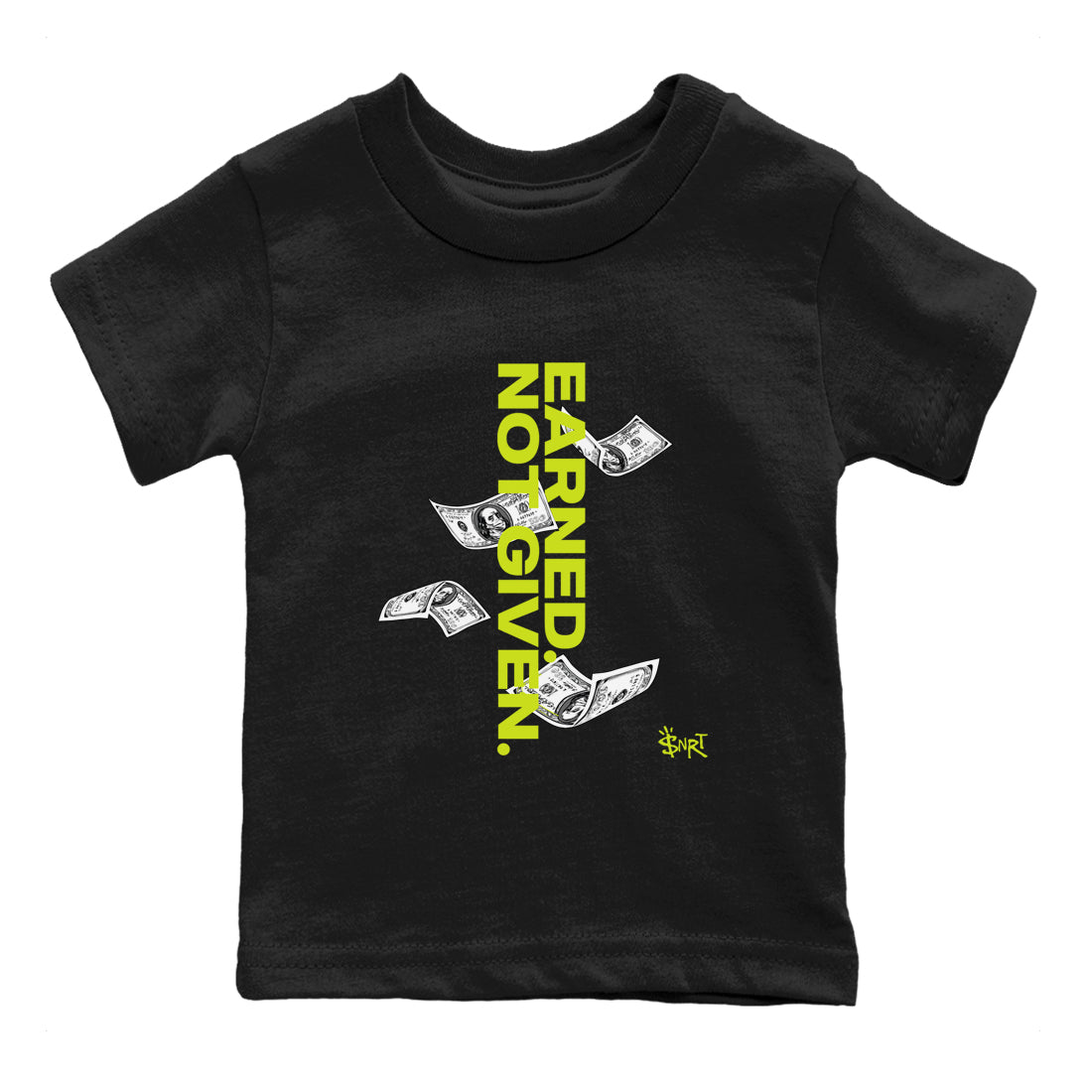 Foams One Black Volt shirts to match jordans Earned Not Given sneaker match tees Air Foamposite One Black and Volt match shoes to clothes SNRT Sneaker Tees Youth Baby Black 2 tee