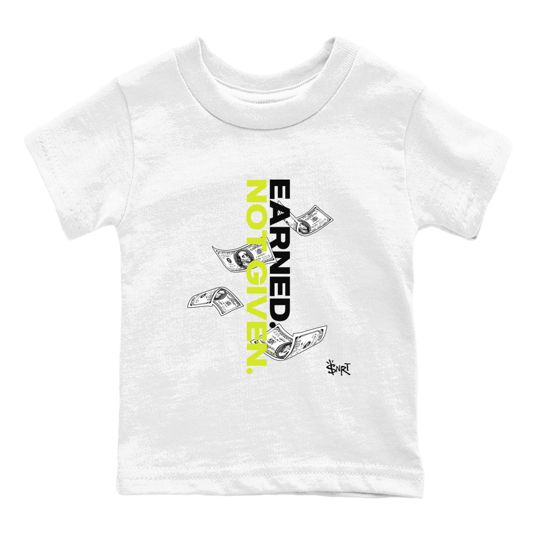 Foams One Black Volt shirts to match jordans Earned Not Given sneaker match tees Air Foamposite One Black and Volt match shoes to clothes SNRT Sneaker Tees Youth Baby White 2 tee