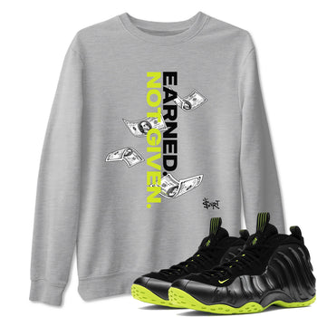 Foams One Black Volt shirts to match jordans Earned Not Given sneaker match tees Air Foamposite One Black and Volt match shoes to clothes SNRT Sneaker Tees unisex cotton Heather Grey 1 shirts