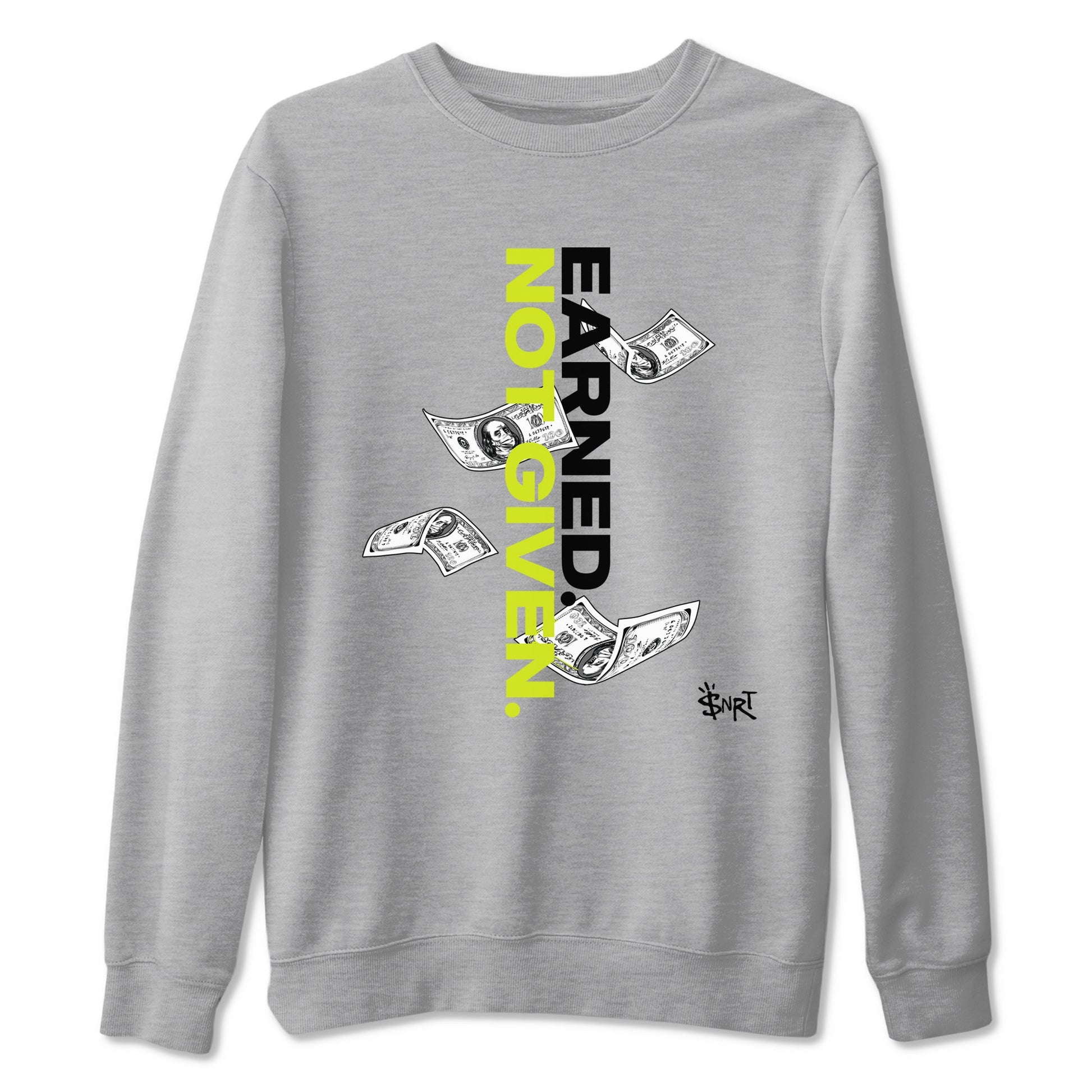 Foams One Black Volt shirts to match jordans Earned Not Given sneaker match tees Air Foamposite One Black and Volt match shoes to clothes SNRT Sneaker Tees unisex cotton Heather Grey 2 shirts