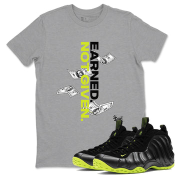 Foams One Black Volt shirts to match jordans Earned Not Given sneaker match tees Air Foamposite One Black and Volt match shoes to clothes SNRT Sneaker Tees unisex cotton Heather Grey 1 shirts