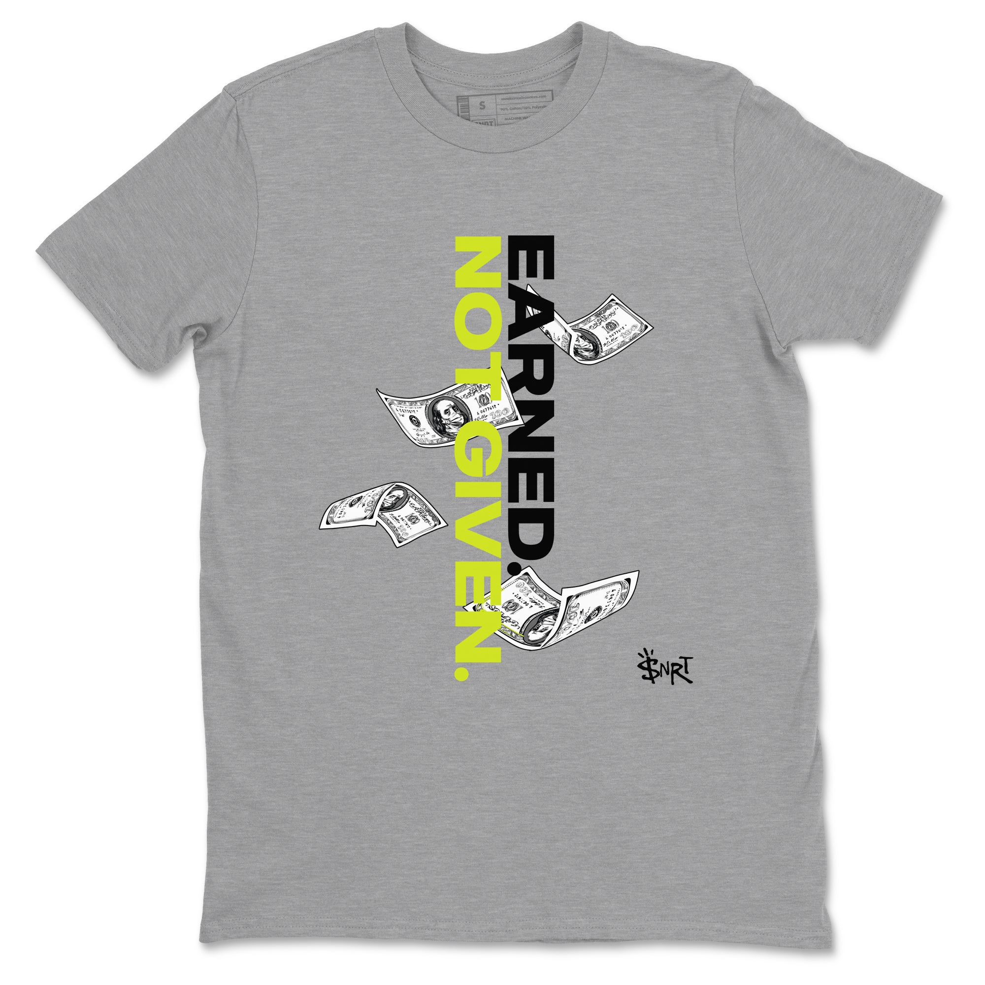Foams One Black Volt shirts to match jordans Earned Not Given sneaker match tees Air Foamposite One Black and Volt match shoes to clothes SNRT Sneaker Tees unisex cotton Heather Grey 2 shirts