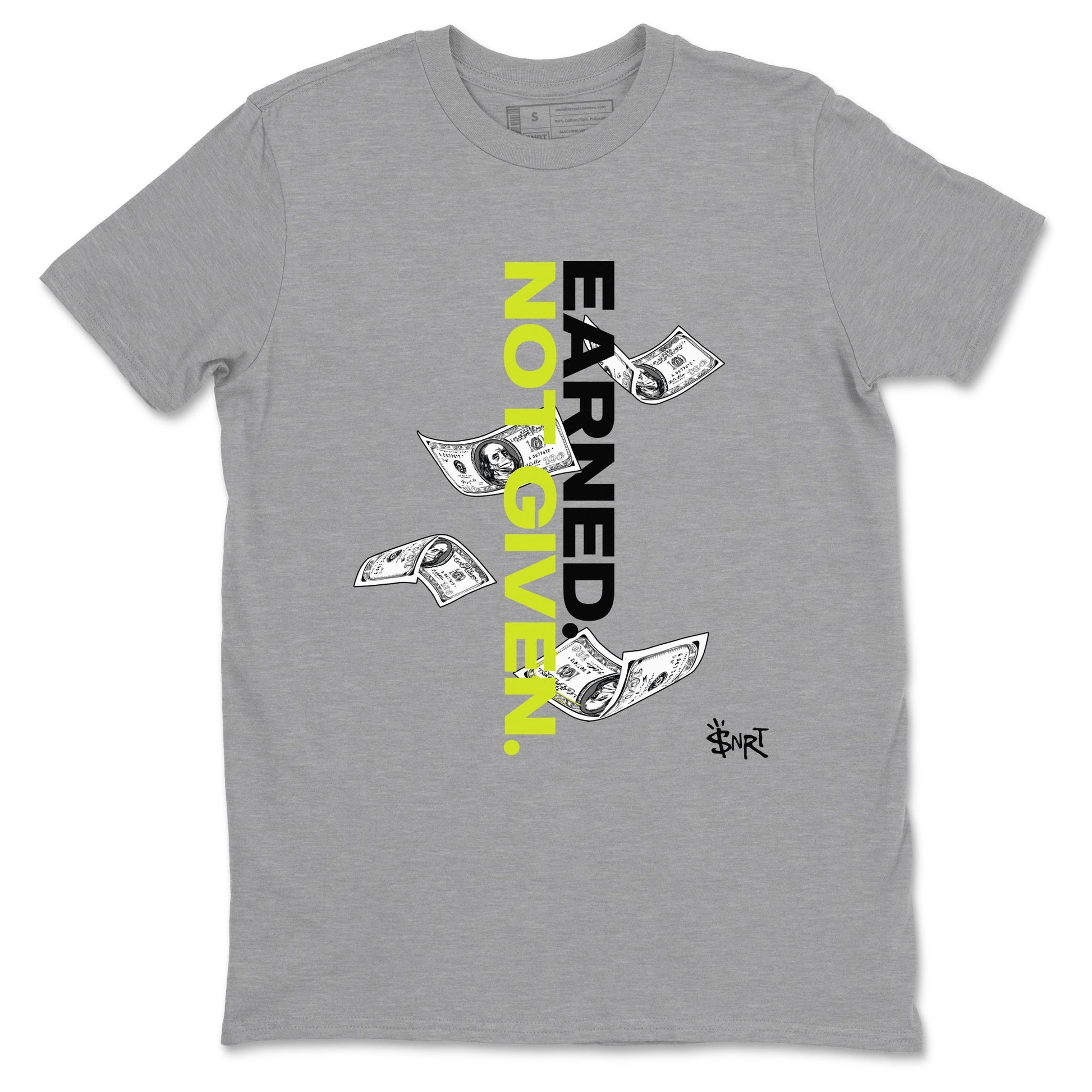 Foams One Black Volt shirts to match jordans Earned Not Given sneaker match tees Air Foamposite One Black and Volt match shoes to clothes SNRT Sneaker Tees unisex cotton Heather Grey 2 shirts