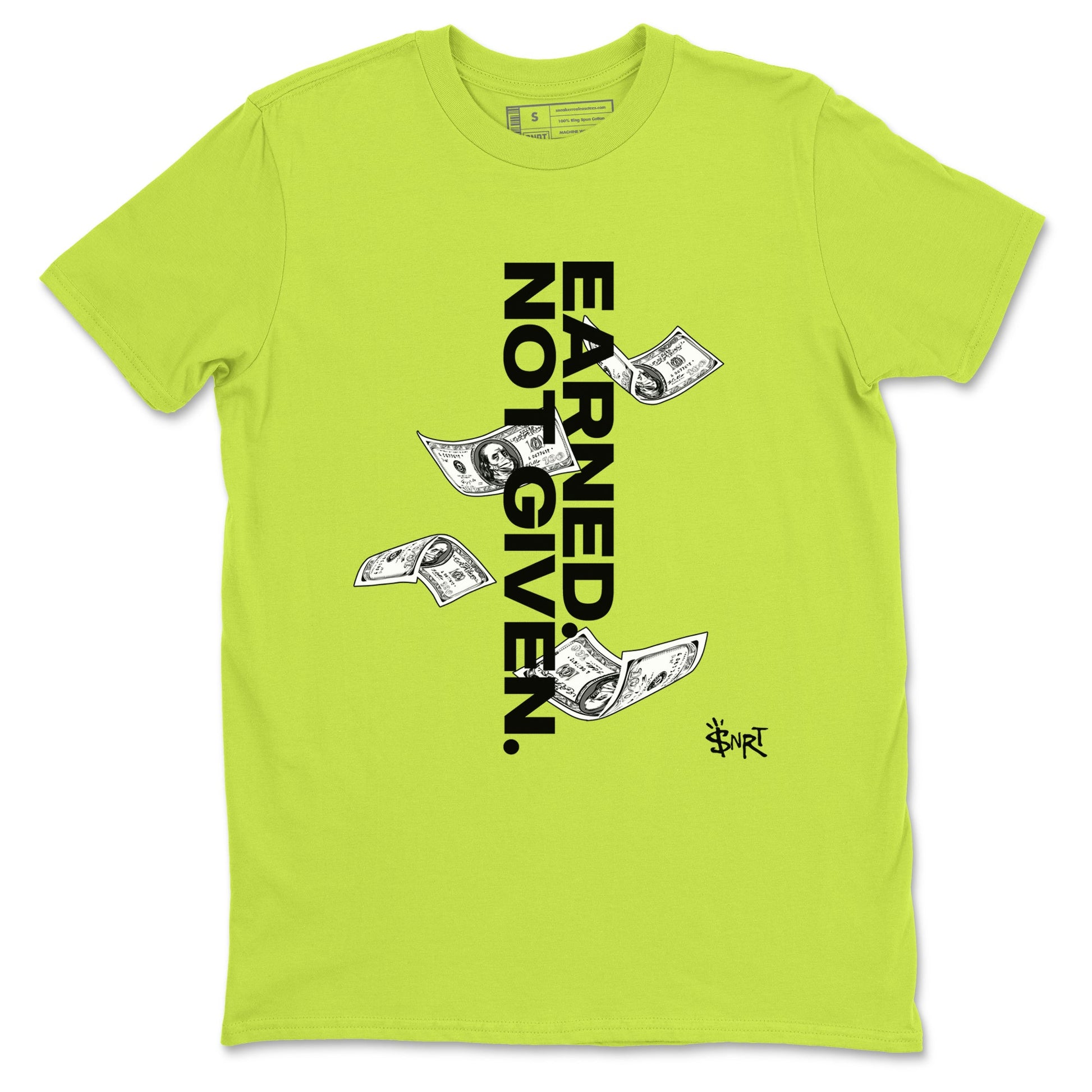 Foams One Black Volt shirts to match jordans Earned Not Given sneaker match tees Air Foamposite One Black and Volt match shoes to clothes SNRT Sneaker Tees unisex cotton Safety Green 2 shirts