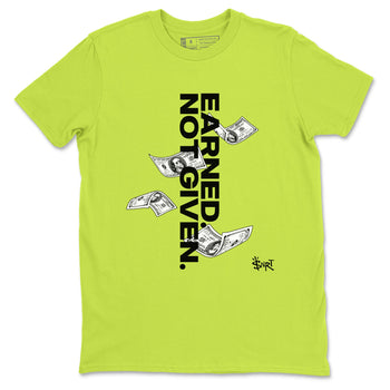 Foams One Black Volt shirts to match jordans Earned Not Given sneaker match tees Air Foamposite One Black and Volt match shoes to clothes SNRT Sneaker Tees unisex cotton Safety Green 2 shirts