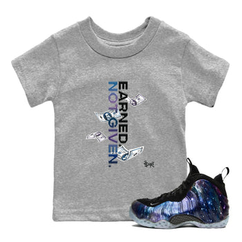 Air Foamposite One Galaxy shirts to match jordans Earned Not Given sneaker match tees Air Foamposite One Galaxy SNRT Sneaker Release Tees Youth Baby Heather Grey 1 crew neck shirts