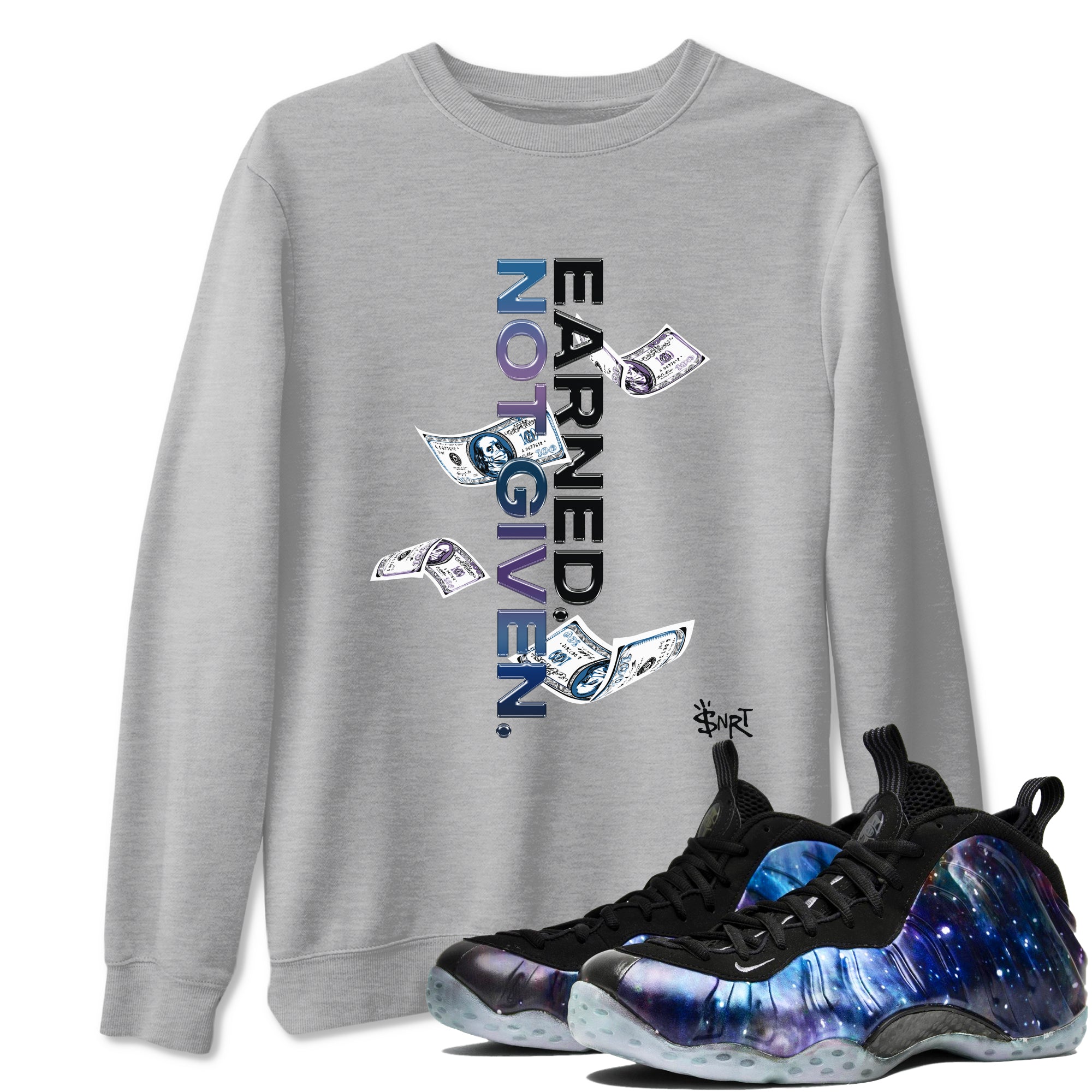 Air Foamposite One Galaxy shirts to match jordans Earned Not Given sneaker match tees Air Foamposite One Galaxy SNRT Sneaker Release Tees unisex cotton Heather Grey 1 crew neck shirts