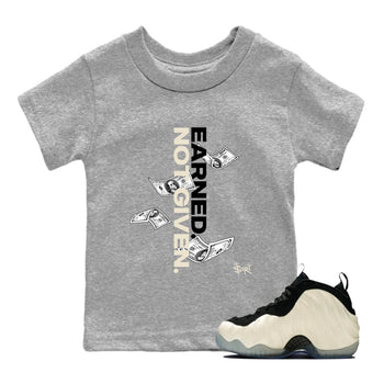 Sneaker Threads – Sneaker Tees To Match Air Foamposite One Pearl – Earned Not Given Youth Graphic Tee Heather Grey 1. Perfect for Jordan releases 2025 colorways.