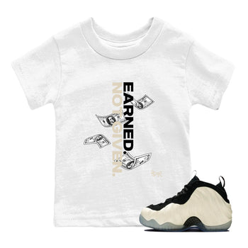 Sneaker Threads – Sneaker Tees To Match Air Foamposite One Pearl – Earned Not Given Youth Graphic Tee White 1. Perfect for Jordan releases 2025 colorways.