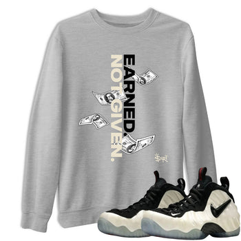 Sneaker Threads – Sneaker Tees To Match Air Foamposite One Pearl – Earned Not Given Graphic Tee Heather Grey 1. Perfect for Jordan releases 2025 colorways.