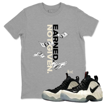 Sneaker Threads – Sneaker Tees To Match Air Foamposite One Pearl – Earned Not Given Graphic Tee Heather Grey 1. Perfect for Jordan releases 2025 colorways.