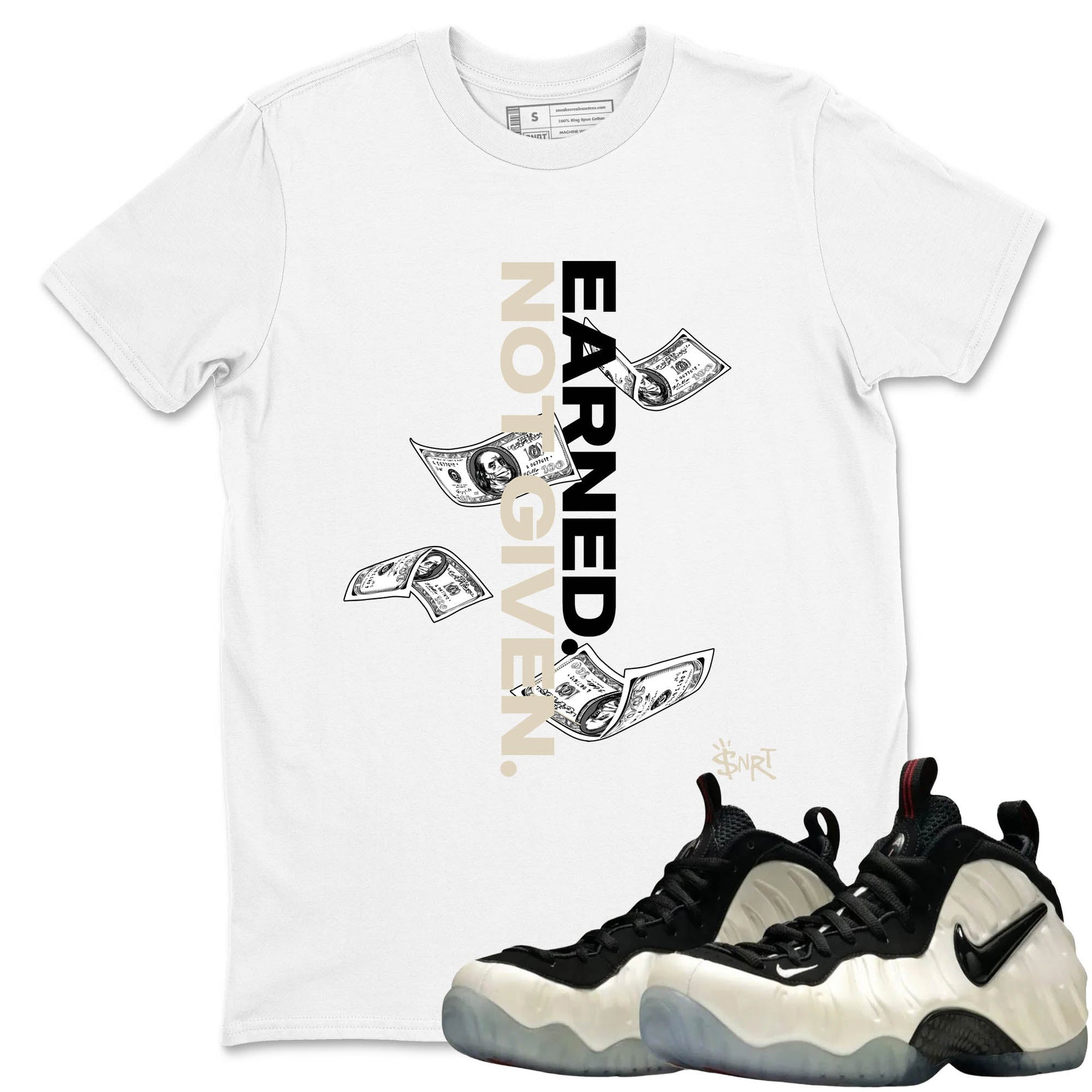 Sneaker Threads – Sneaker Tees To Match Air Foamposite One Pearl – Earned Not Given Graphic Tee White 1. Perfect for Jordan releases 2025 colorways.