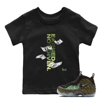 Best Christmas gifts for sneakerheads - Sneaker Tees To Match Air Foamposite One Pine Green Sneakers – Earned Not Given Kids T-Shirt Black 1