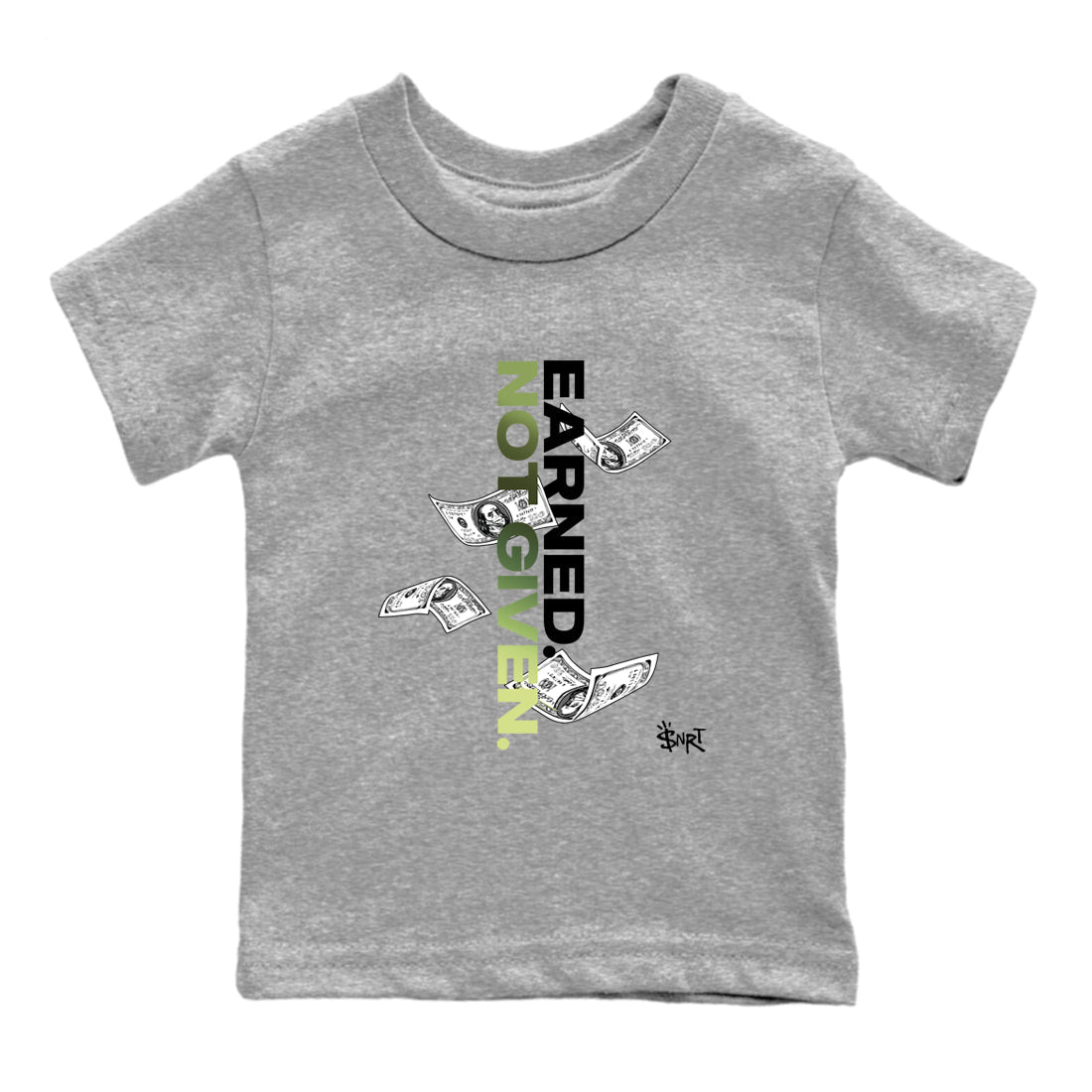 Best Christmas gifts for sneakerheads - Sneaker Tees To Match Air Foamposite One Pine Green Sneakers – Earned Not Given Kids T-Shirt Heather Grey 2