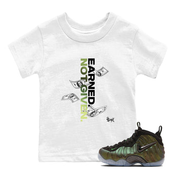 Best Christmas gifts for sneakerheads - Sneaker Tees To Match Air Foamposite One Pine Green Sneakers – Earned Not Given Kids T-Shirt White 1