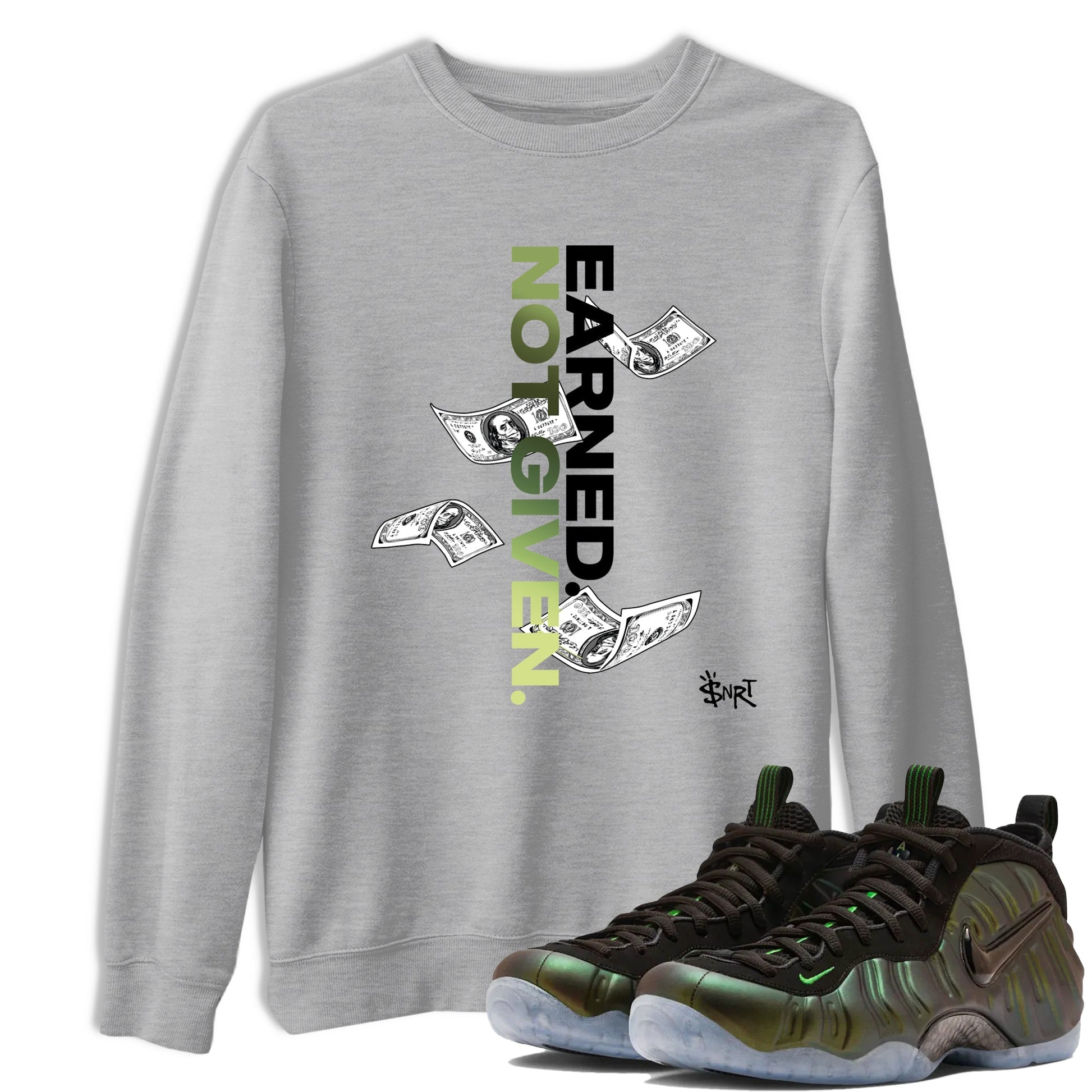 Best Christmas gifts for sneakerheads - Sneaker Tees To Match Air Foamposite One Pine Green Sneakers – Earned Not Given Tee Heather Grey 1