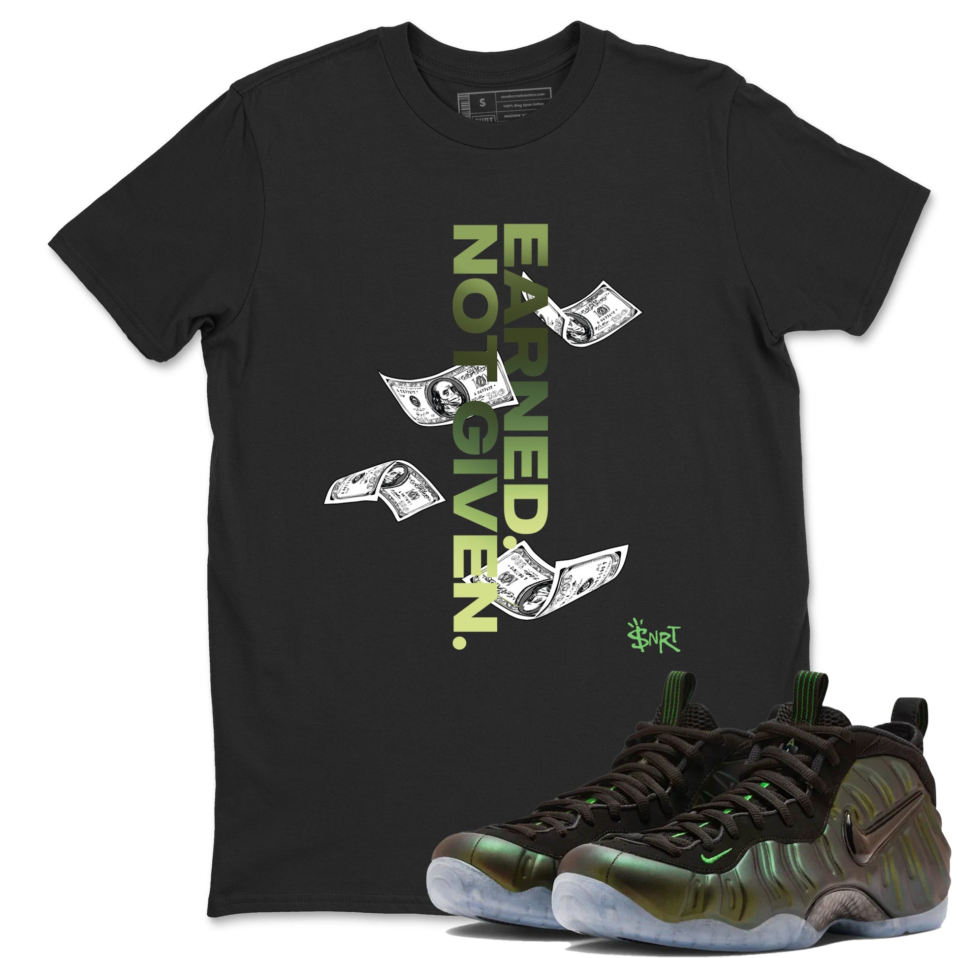 Best Christmas gifts for sneakerheads - Sneaker Tees To Match Air Foamposite One Pine Green Sneakers – Earned Not Given Tee Black 1