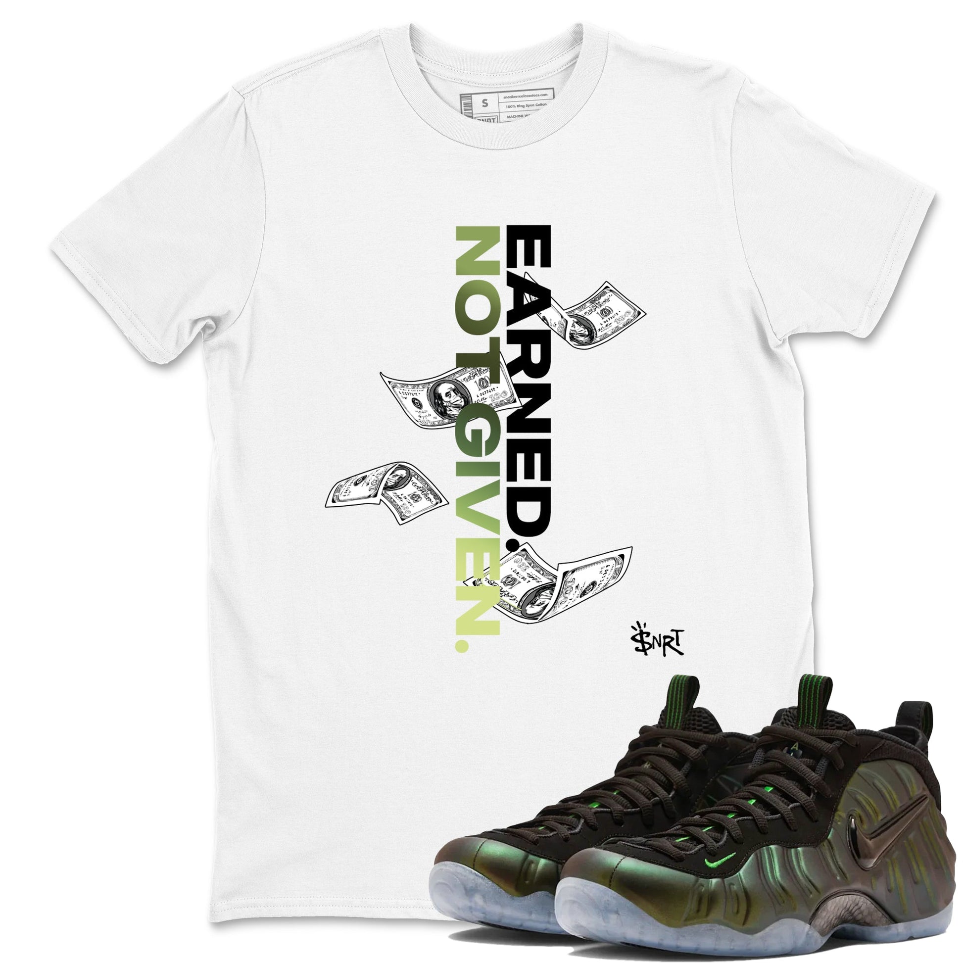 Best Christmas gifts for sneakerheads - Sneaker Tees To Match Air Foamposite One Pine Green Sneakers – Earned Not Given Tee White 1
